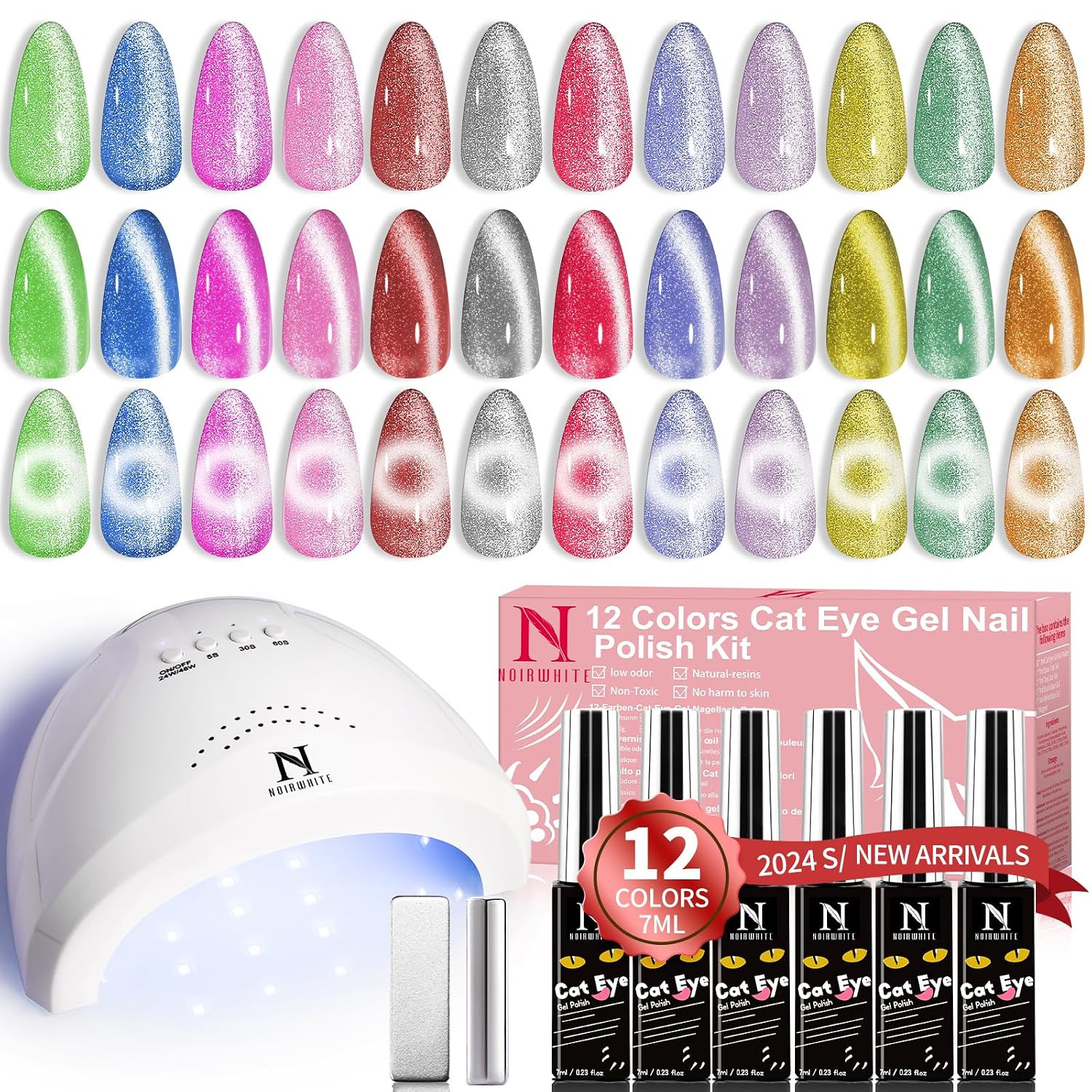 Cat Eye Gel Nail Polish Kit with Light,12 Colors Glitter Pink Red Purple Green Cat Eye Gel Nail Polish Kit with Light,12 Colors Glitter Pink Red Purple Green