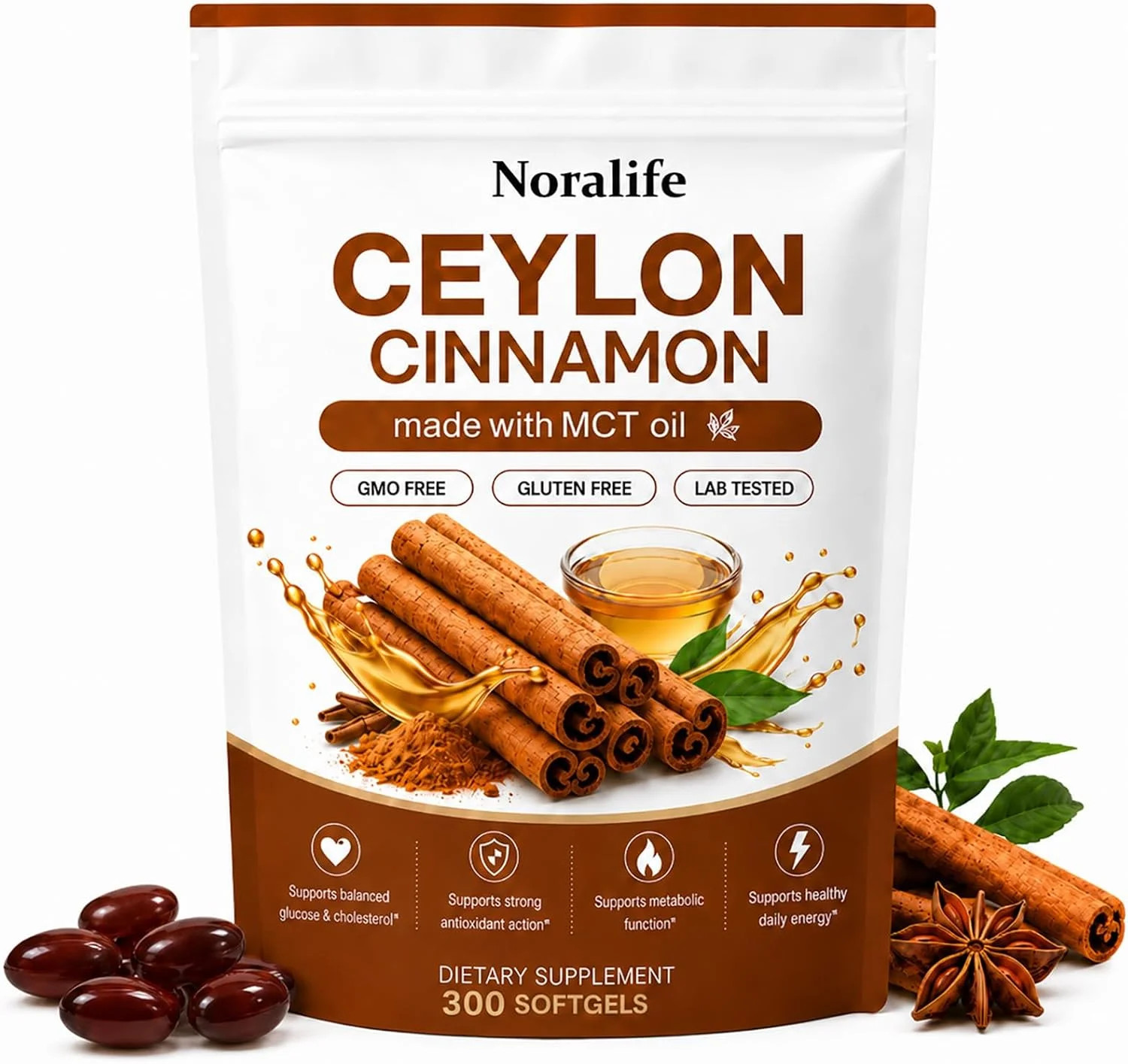 Ceylon Cinnamon 7,200Mg Equivalent | 300 Softgels with MCT Oil | Highly Bioavail