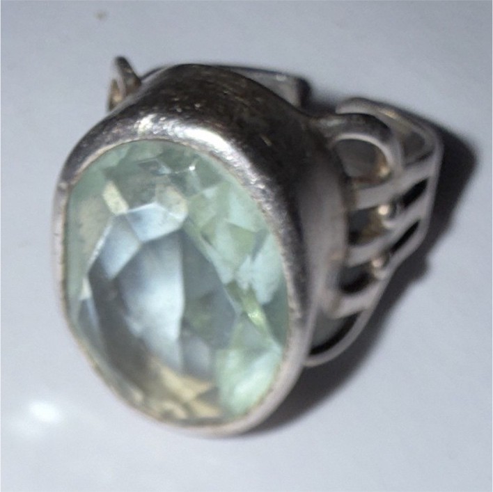 Vintage Sajen 925 Sterling Silver Green QuartzRing Adjustable Size 9 Heavy 11.1g