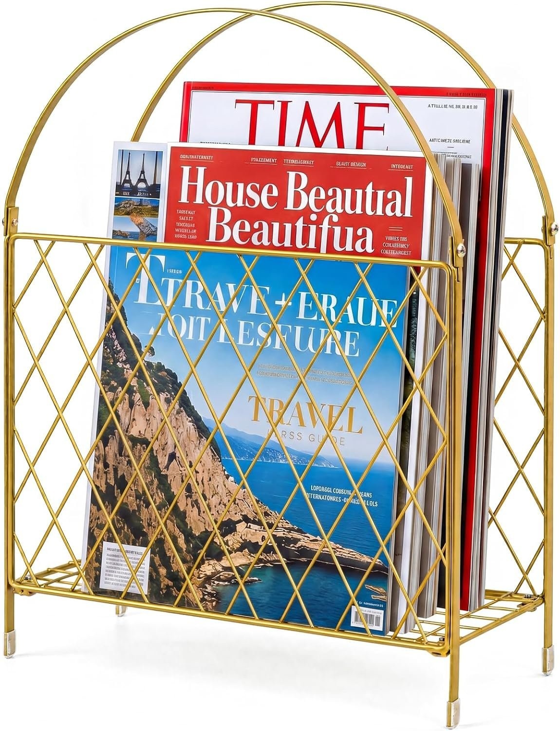 Medcph Gold Metal Magazine Holder, Magazine Rack & Storage Basket Organizer Top 