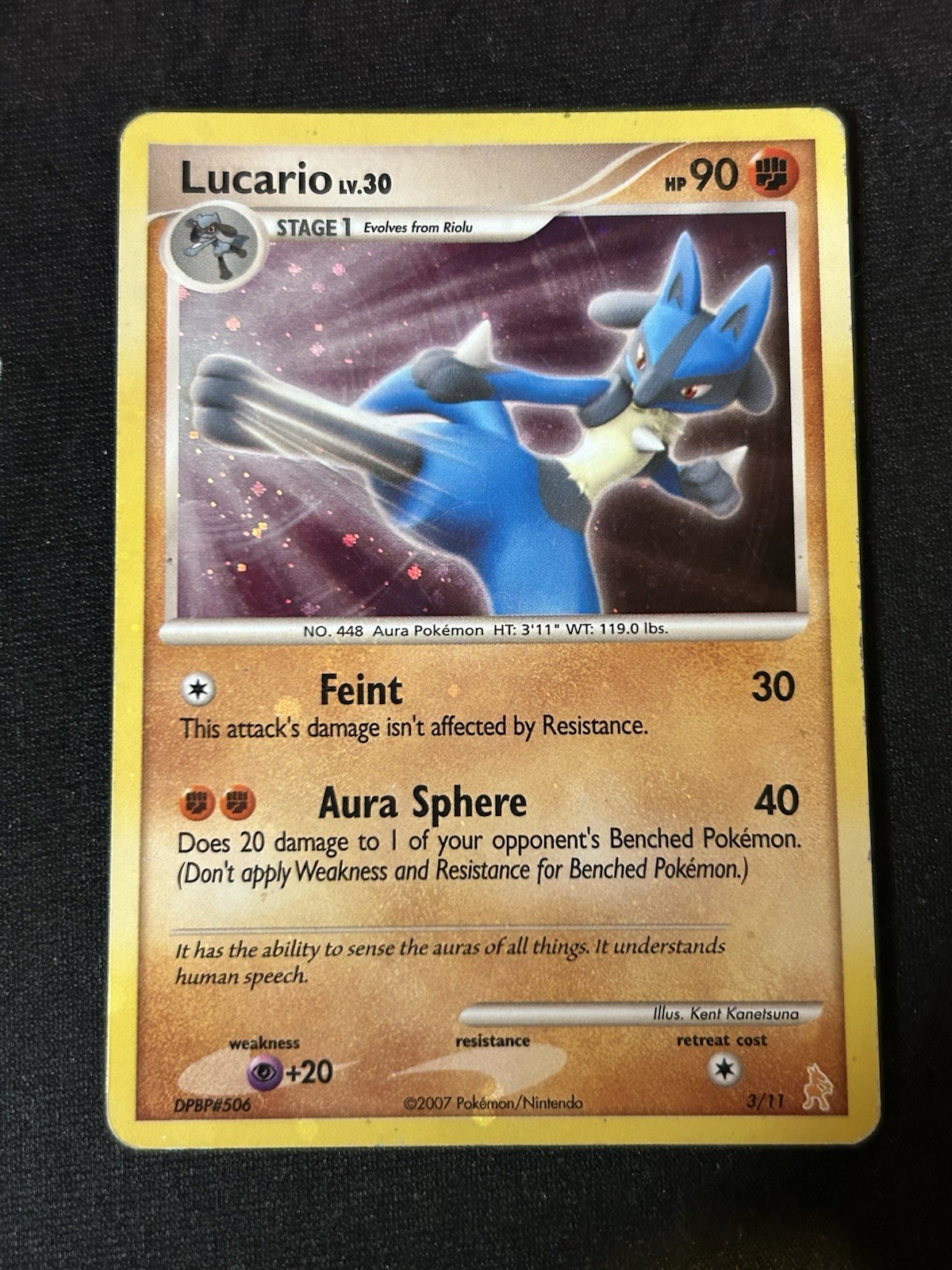 2007 Pokémon Lucario LV.30 3/11 Holo Promo Card DP Trainer Kit: Vintage