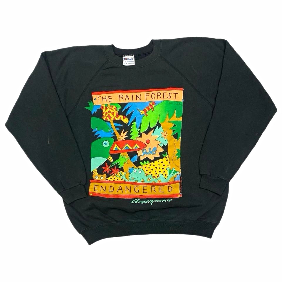 Vintage 80’s Greenpeace The Rainforest in Endangered Graphic Pullover Sweater