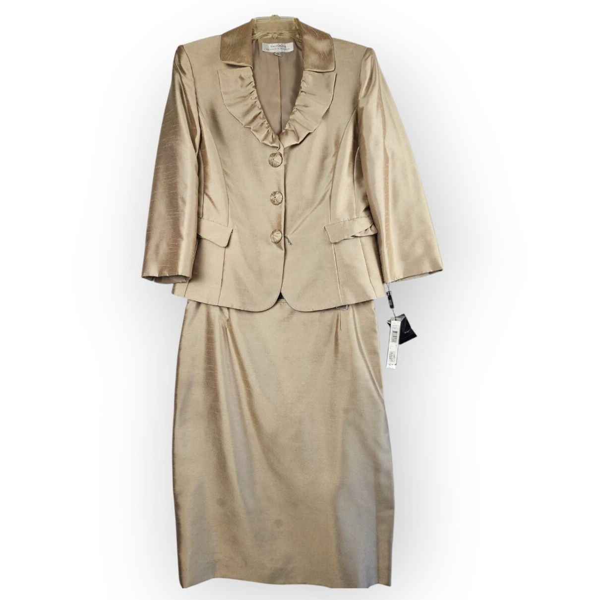 Tahari Arthur S NWT Levine Women\'s Gold Skirt Suit Sz 12 Ruffle Collar Formal