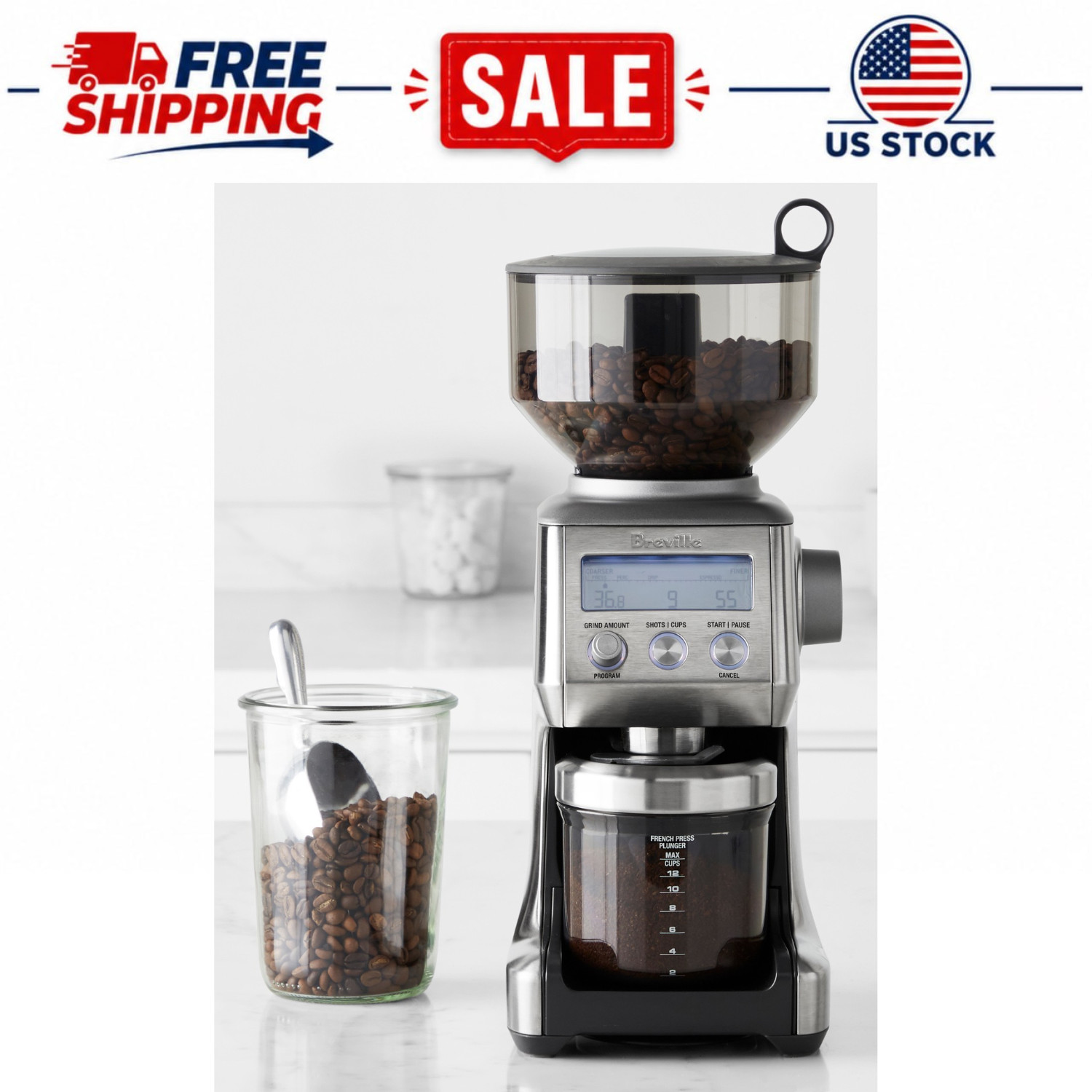 🔥Hot Breville Smart Grinder Pro Conical Burr Grinder, 60 Grind Settings ⚡
