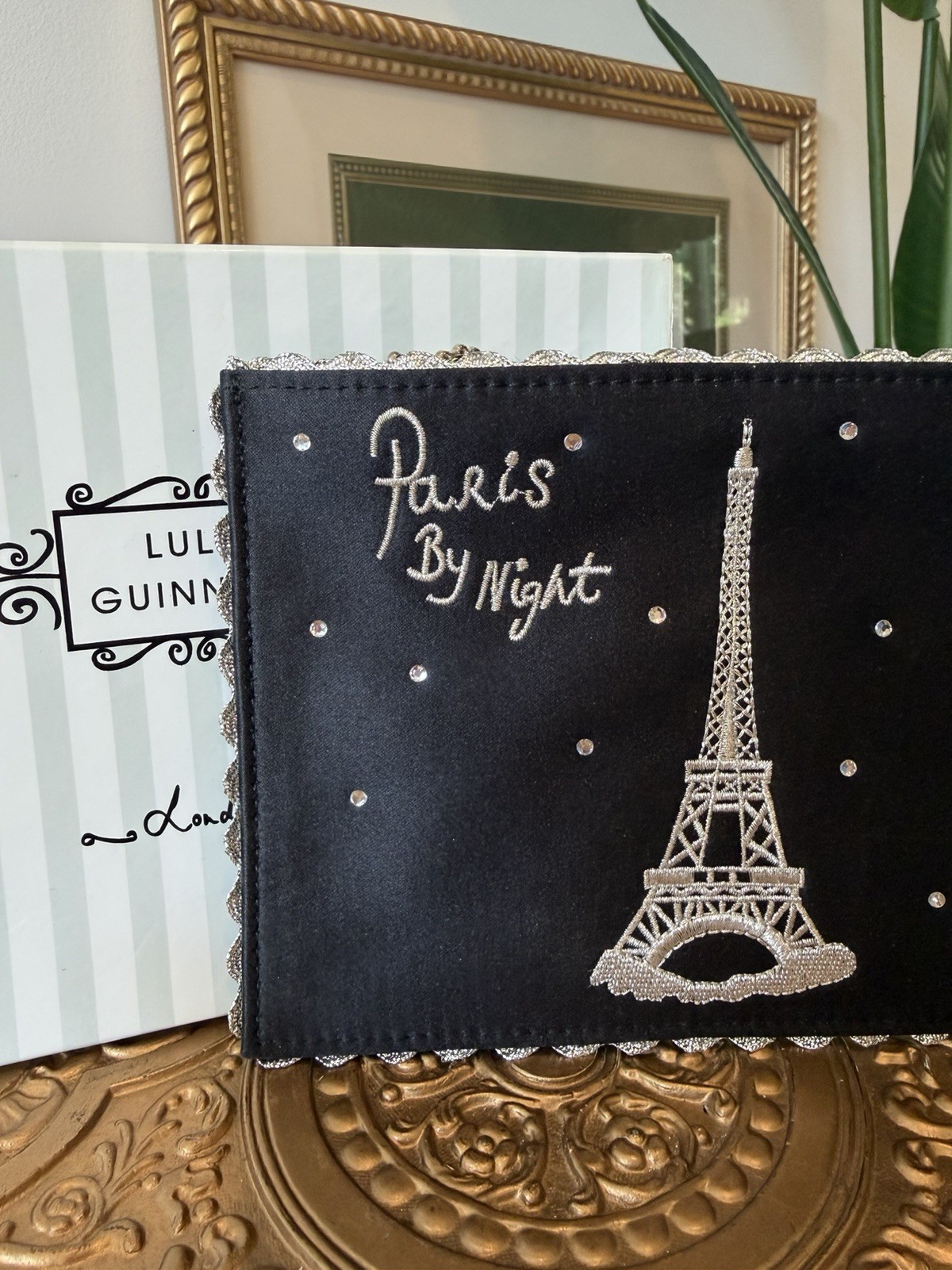 Lulu Guinness Paris by Night Postcard Purse Embroidered Satin Evening Clutch NIB