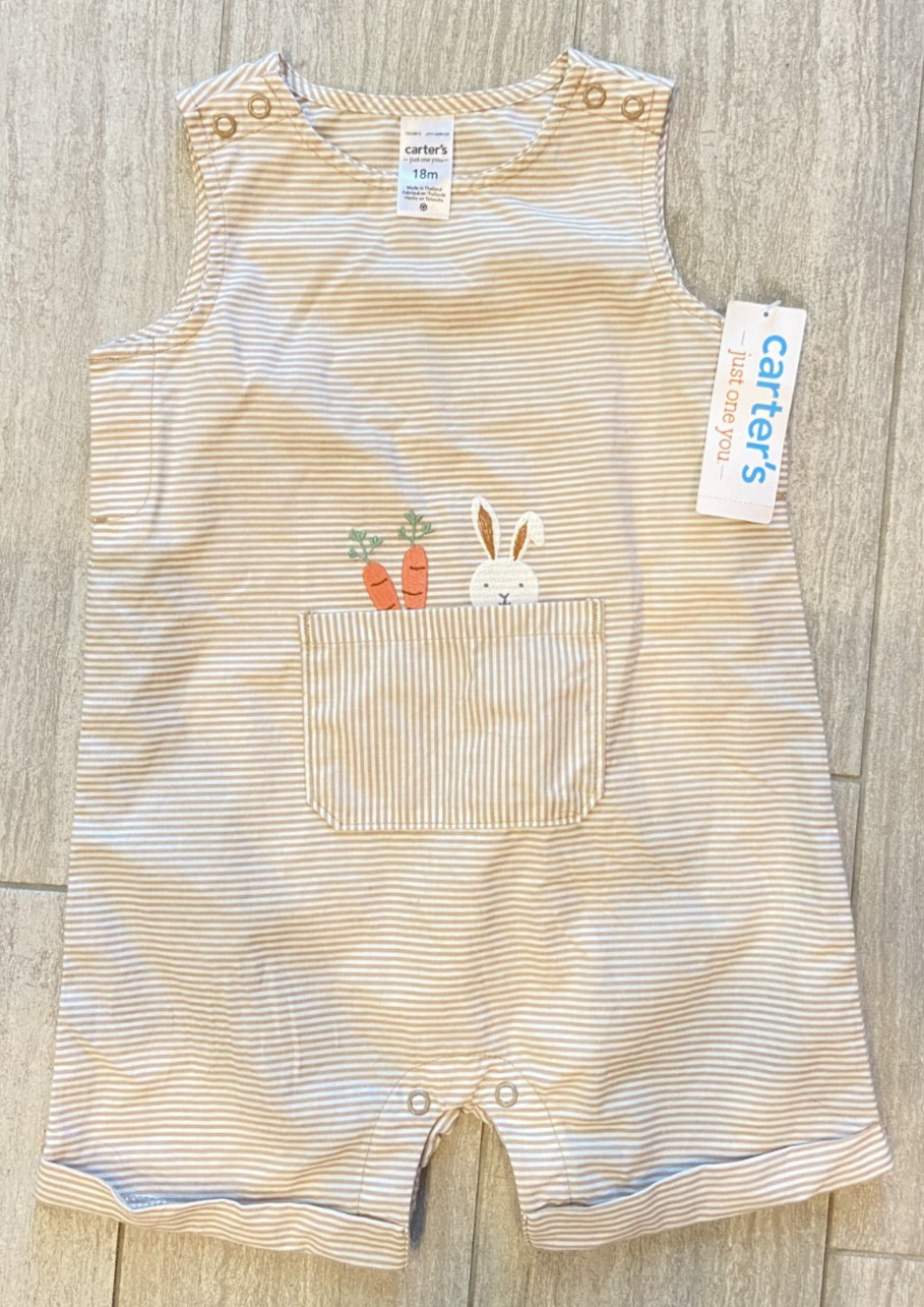NWT Carter\'s Just One You Baby Bunny Carrot Stripe Romper Bubble Shortall 18M