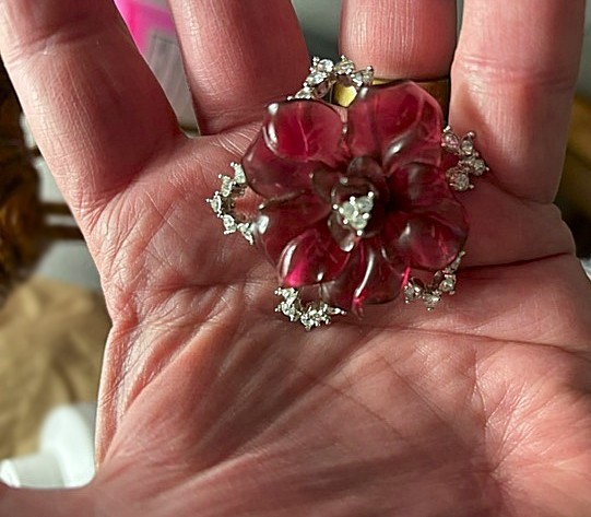 Vintage Flower Brooch - Acrylic & Rhinestones - Over 1 & 1/2 \
