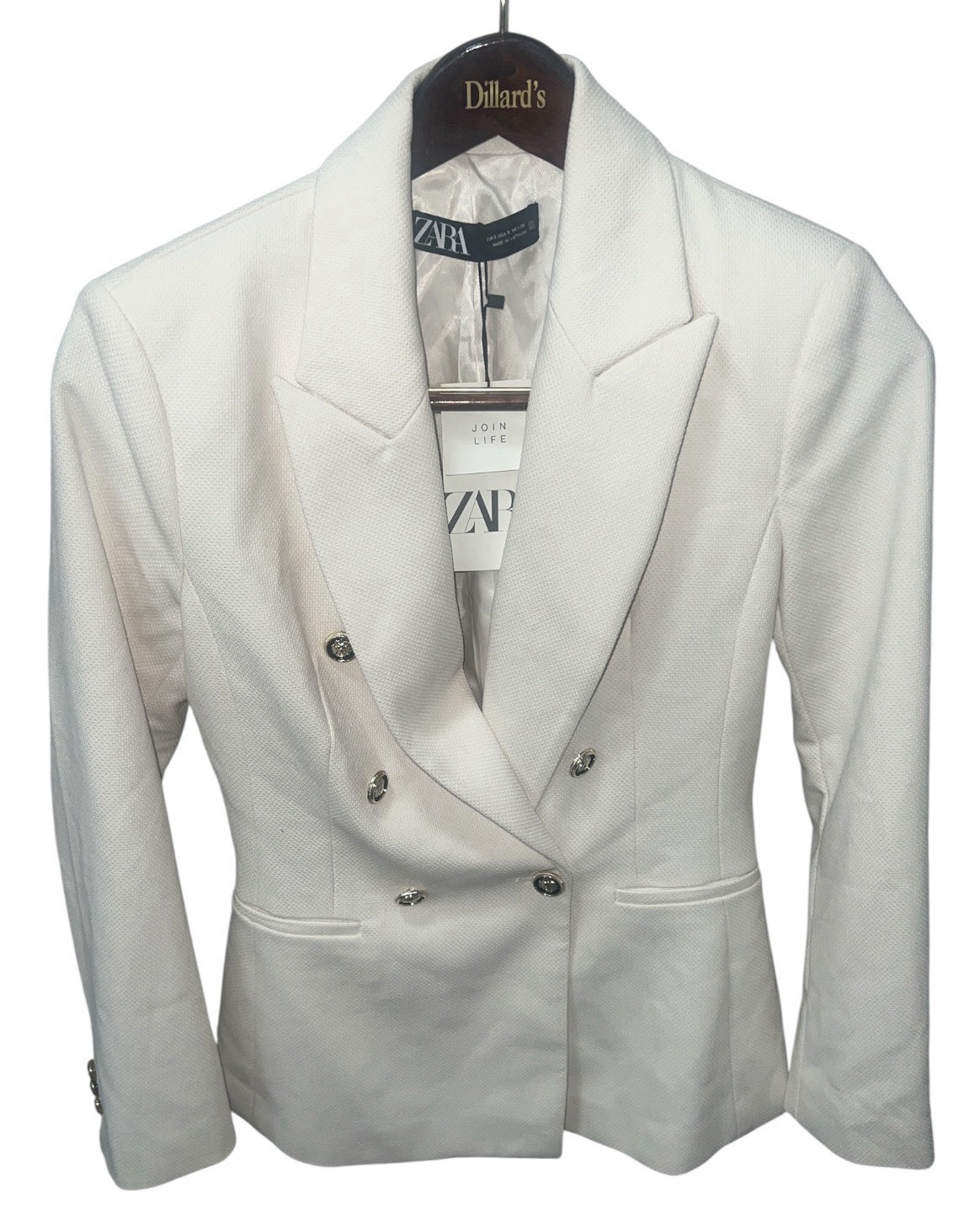 Zara off white textured double breasted Jacket blazer sz S NWT Preppy Old Money