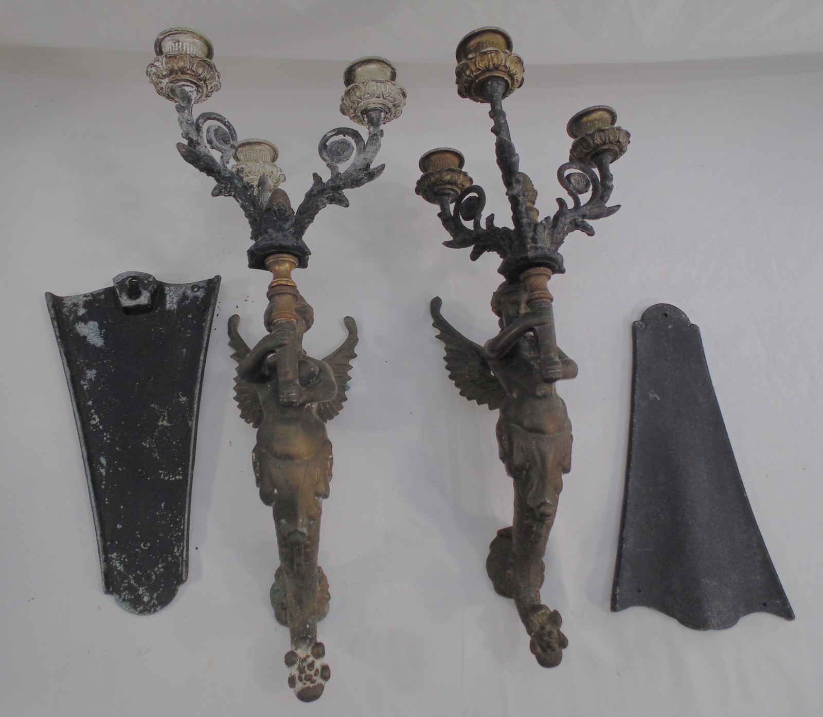 Antique French Empire Bronze Winged Mermaid Wall Sconce Candelabra 3 Candle Antique French Empire Bronze Winged Mermaid Wall Sconce Candelabra 3 Candle
