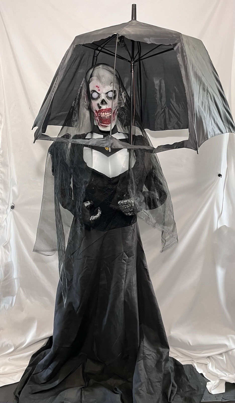 Spirit Halloween Mourning Gory Animatronic Life Size Spinning Umbrella Sound