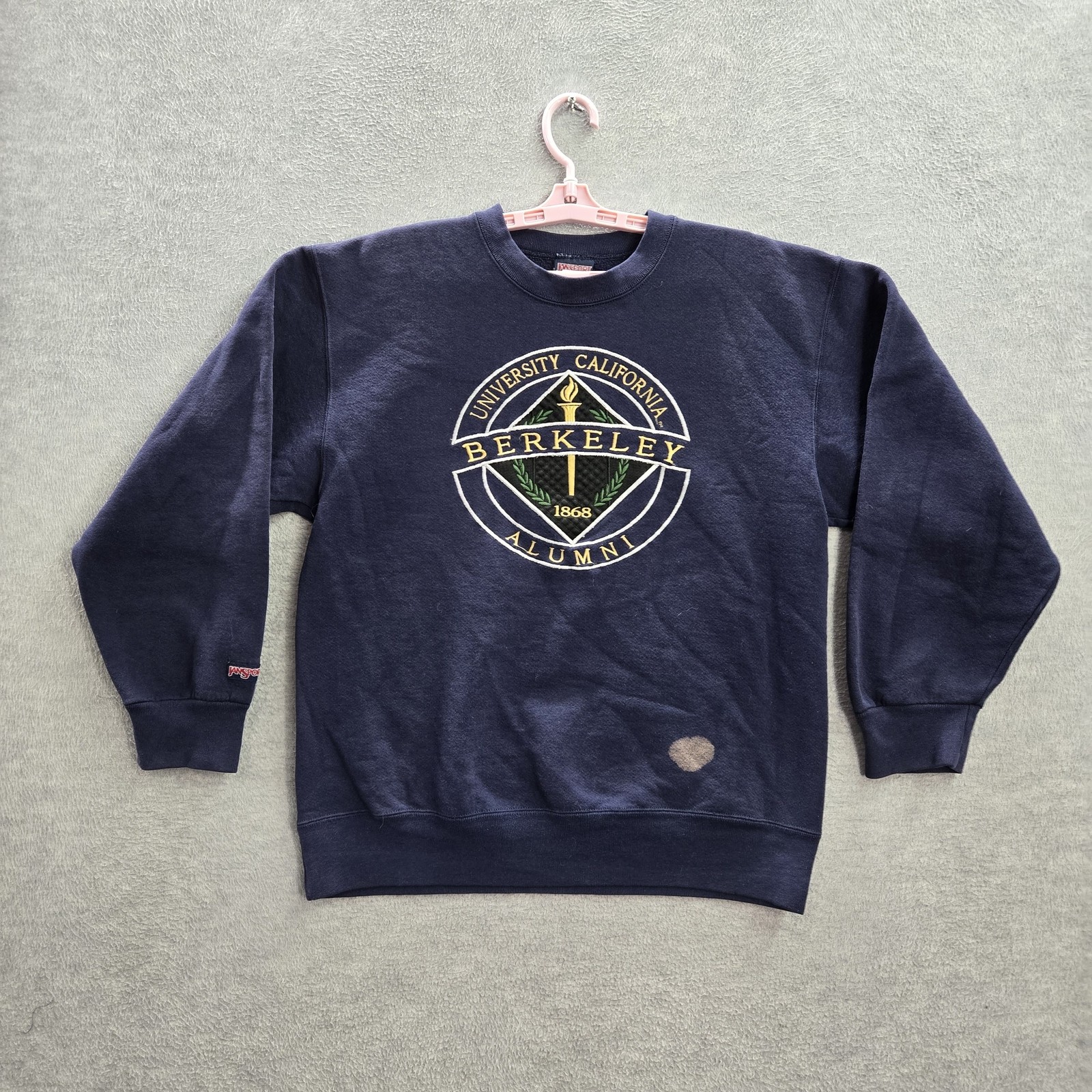 VINTAGE UC  Berkeley Men Sweatshirt L Blue Embroidered Jansport USA 90s READ