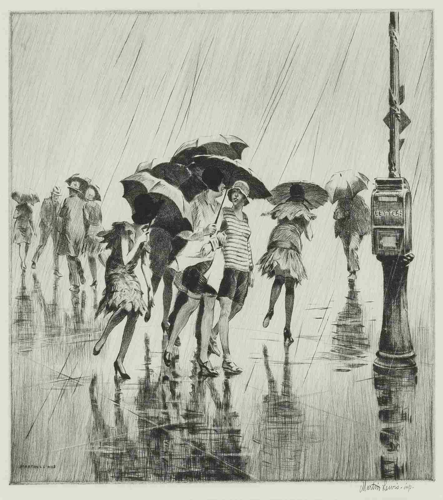 Martin Lewis - Wet Saturday American Etching Print