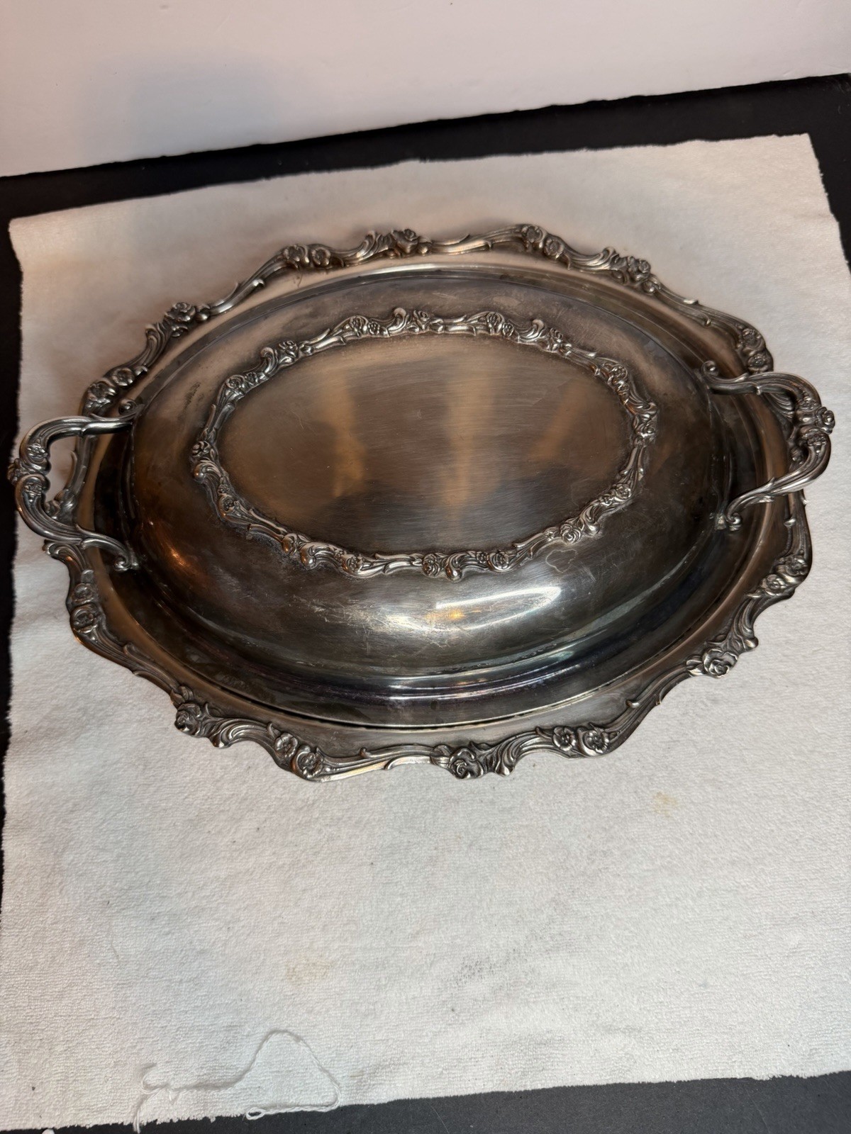 Vintage Silver plated Vegetable Bowl WILCOX American Rose Pattern #7312 With-Lid