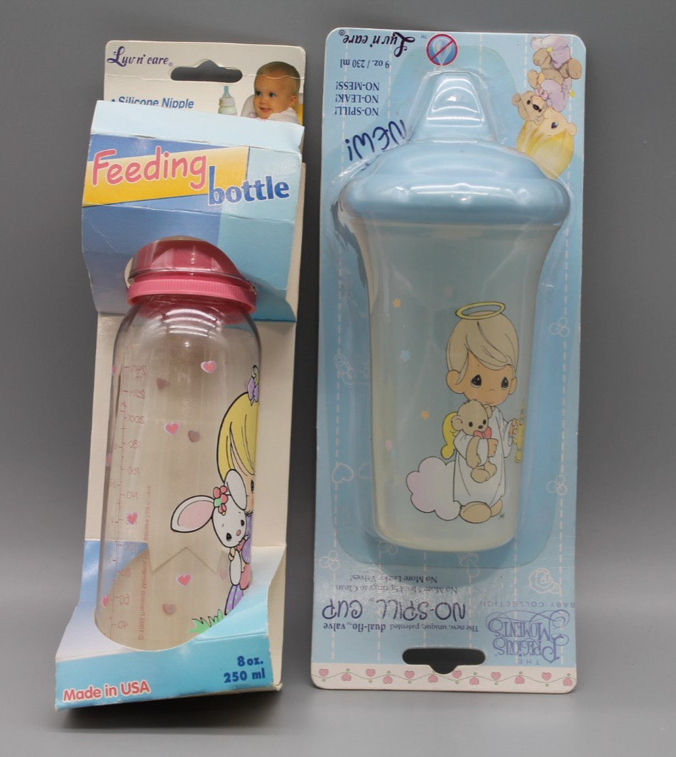 Vintage Precious Moments Baby Bottle & Sippy Cup Lot of 2 New NOS