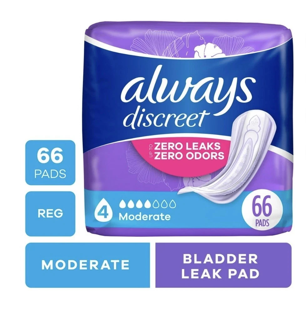 Always Discreet Incontinence Pads Moderate Absorbency, Regular Length 66 ct ✅