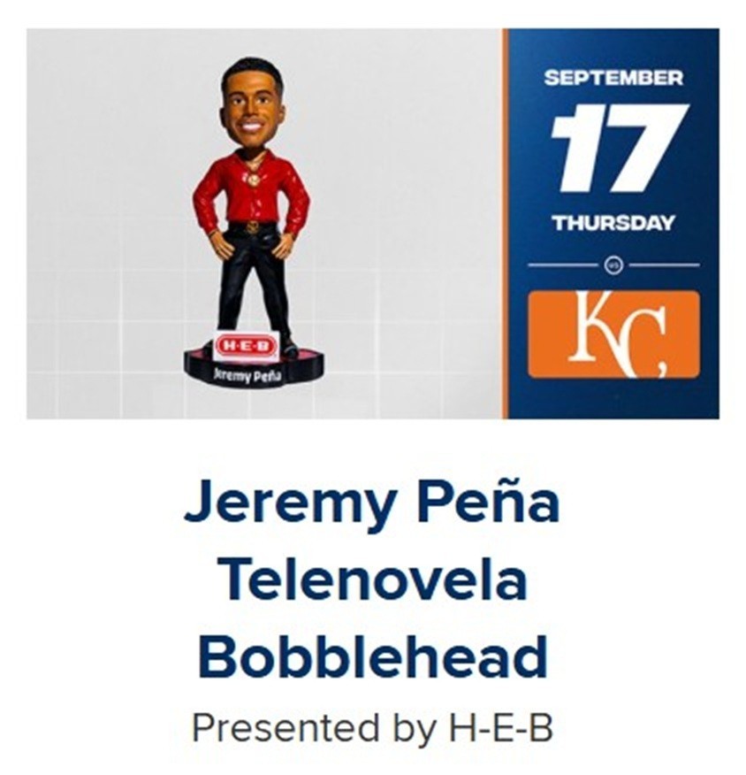 Jeremy Pena Houston Astros SGA Telenovela Bobblehead 9/17/2026 IN HAND New MINT