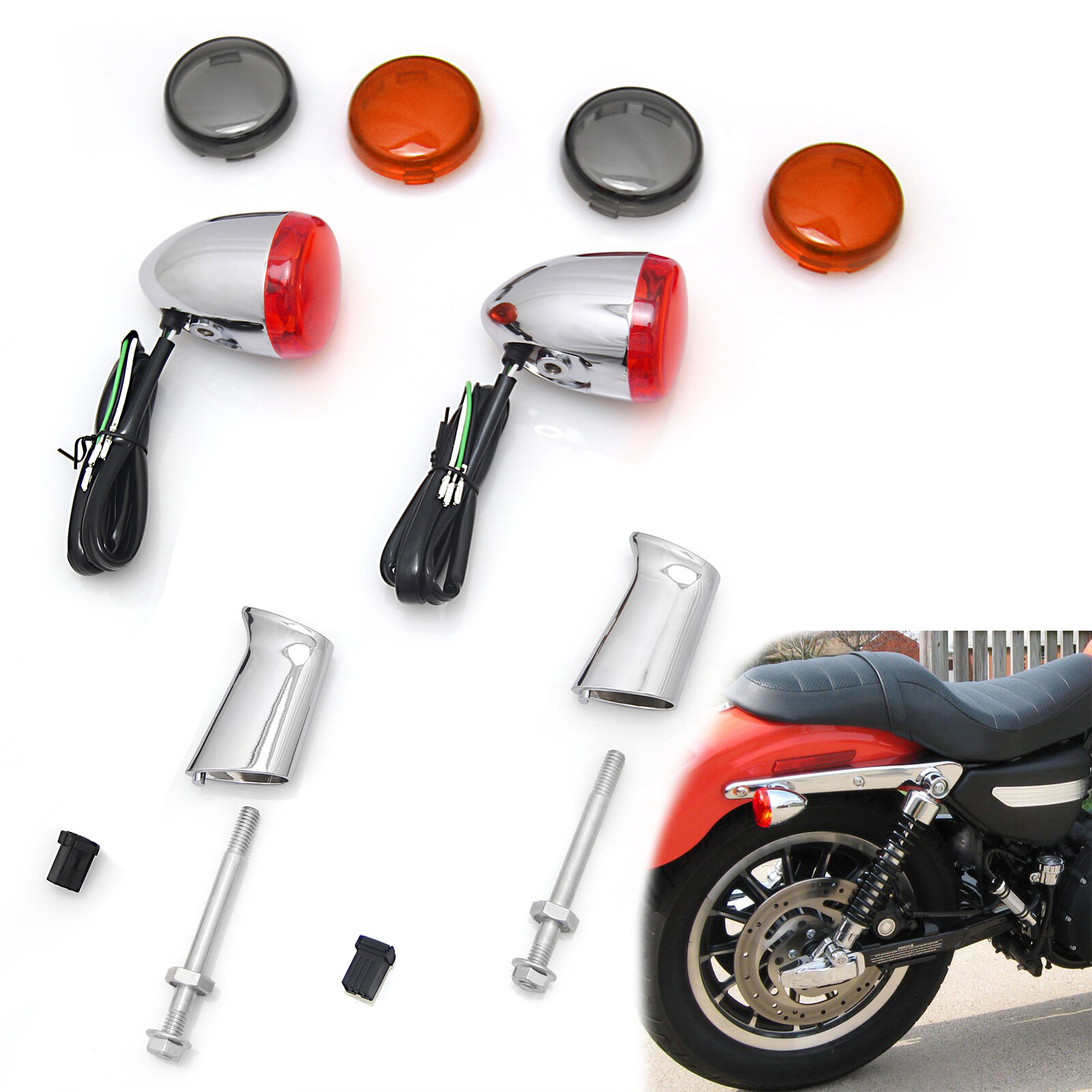Bullet Rear Turn Signal Indicator Brake running Lights For Harley Sportster XL