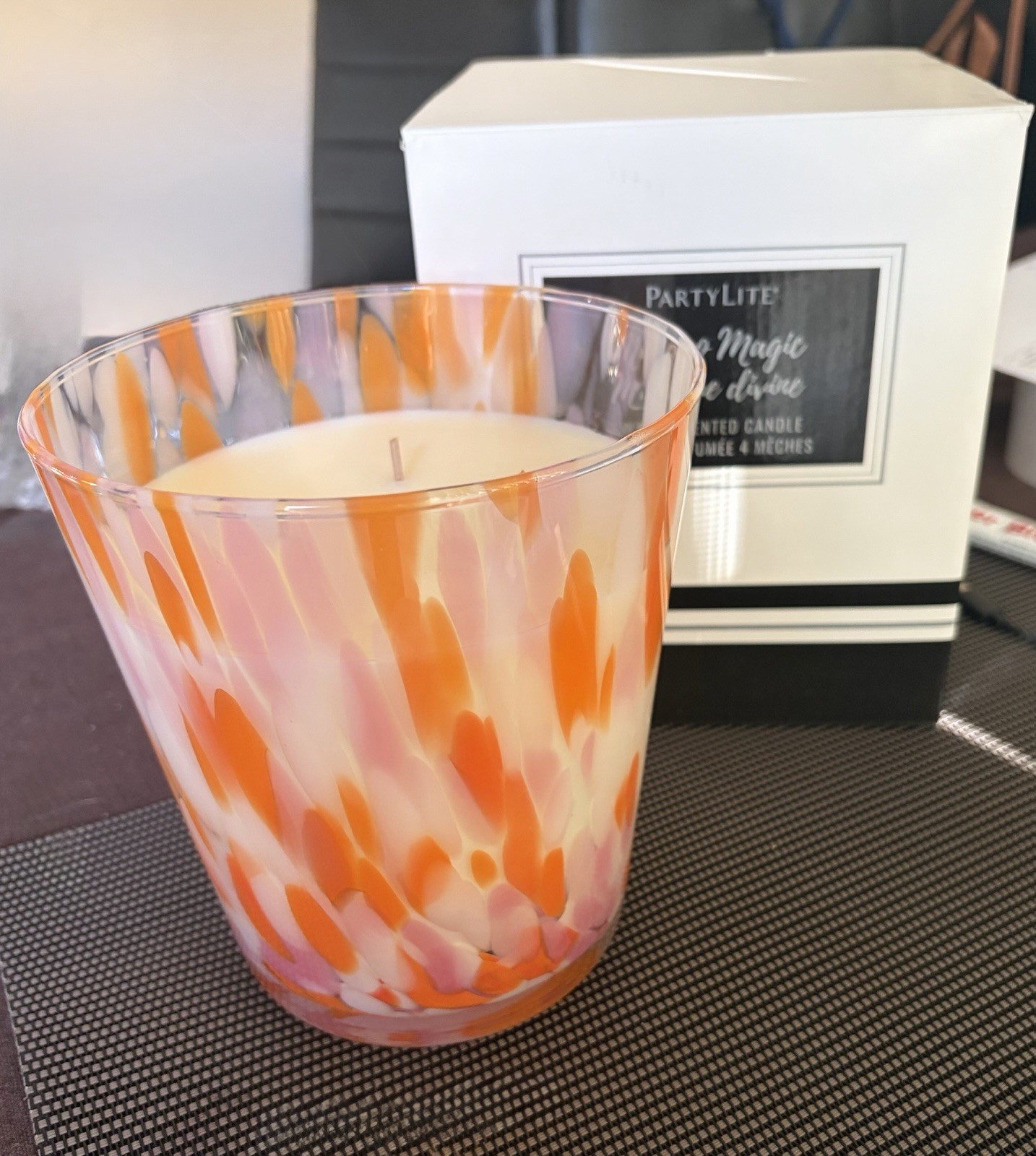 PartyLite Mango Magic 4-Wick Candle Large Exclusive NIB 38.5 Oz Decorative Jar