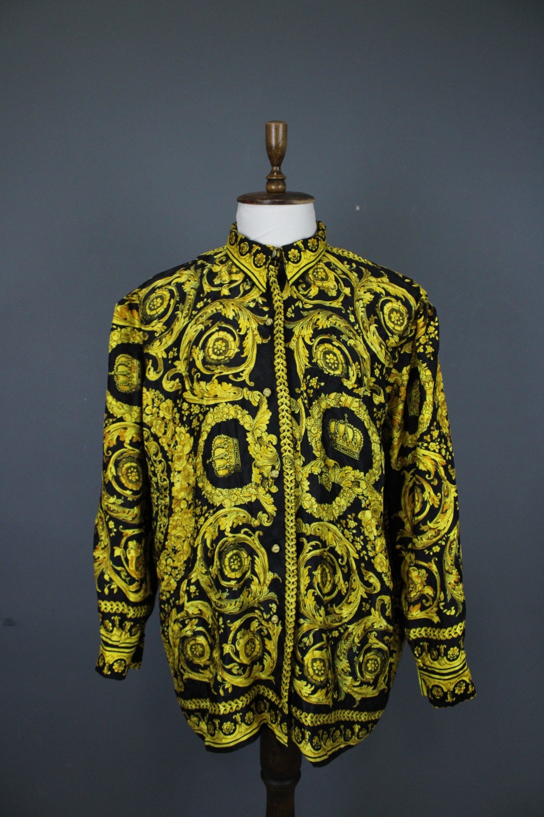 GIANNI VERSACE Multicolor Baroque Crown Filigree Silk Long Sleeve Shirt Size 54