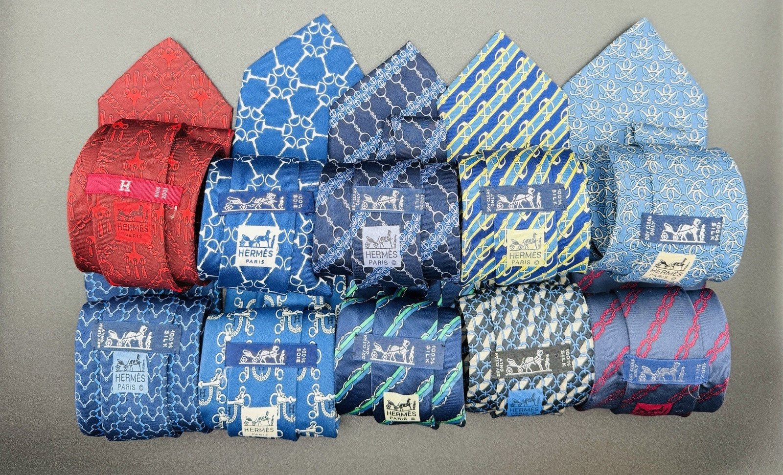 Hermes Men\'s Silk Necktie Lot of 10 Made in France Luxury Designer Ties Preowned