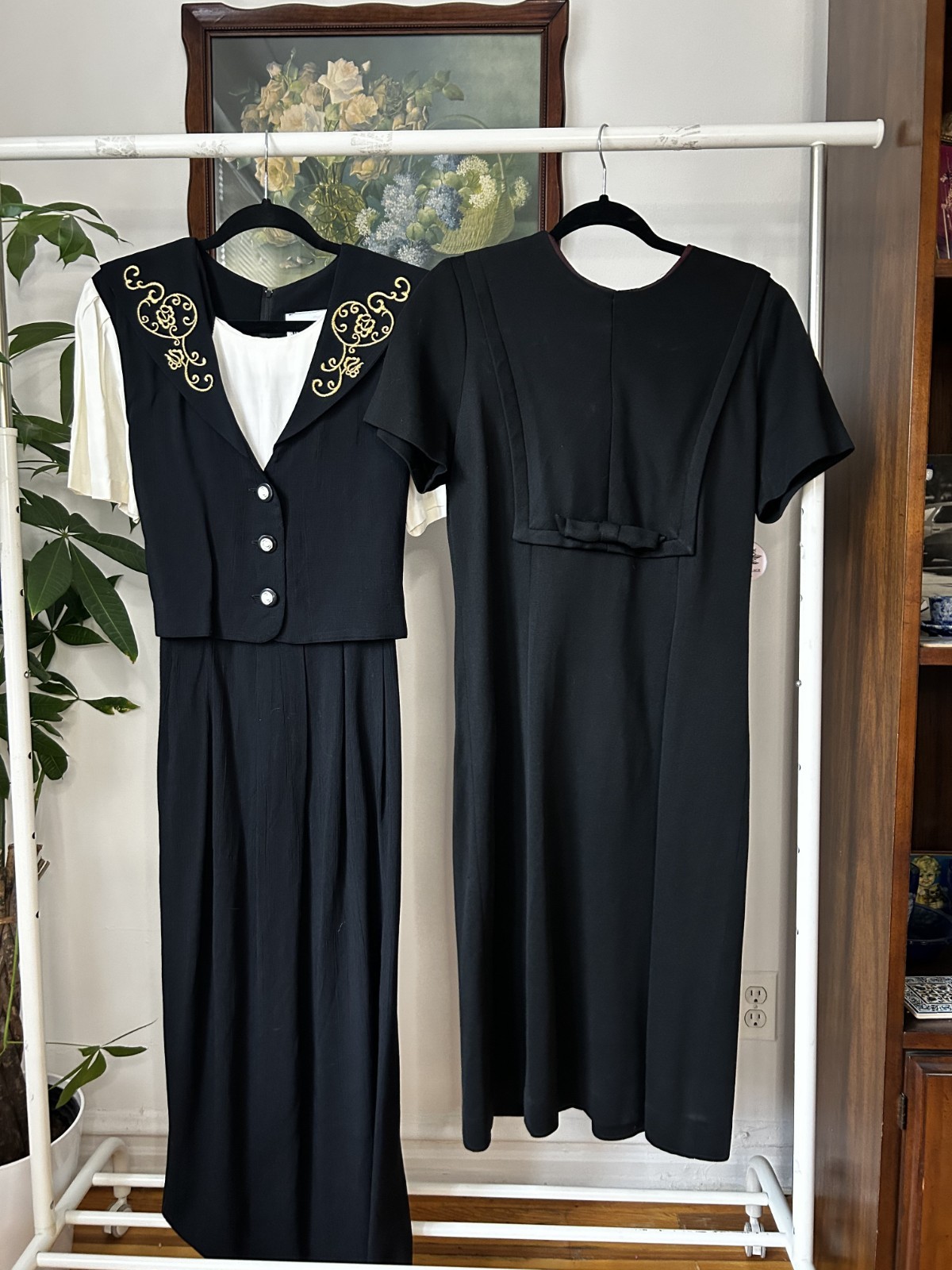 LOT 1960s/1980s Vintage Black Midi Dresses - Size L
