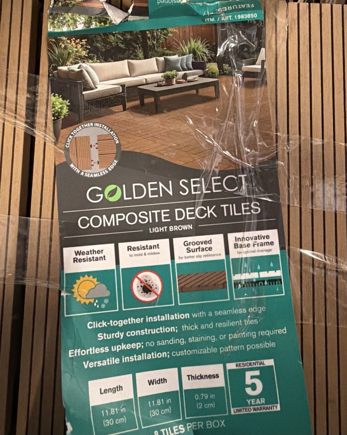 Golden Select Composite Deck Tiles 8-Pack Light Brown Patio Interlocking 1983850 Golden Select Composite Deck Tiles 8-Pack Light Brown Patio Interlocking 1983850