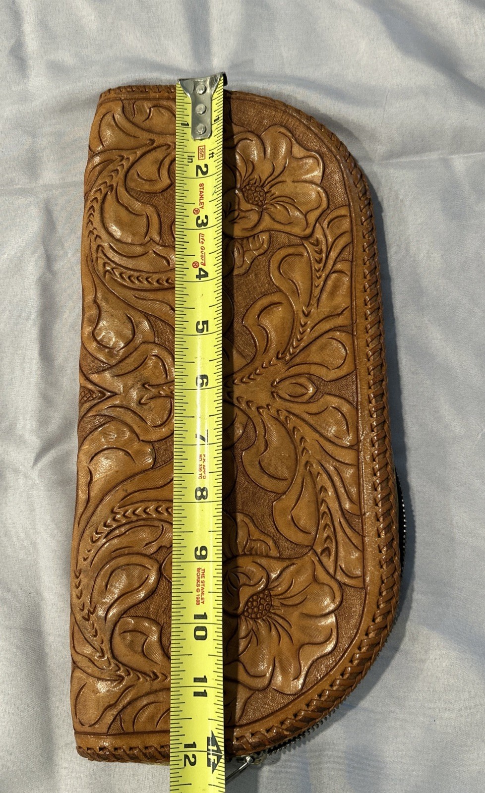 Vtg 1940s 1950s Hand Tooled Leather Pistol Case Gun Rug 12\