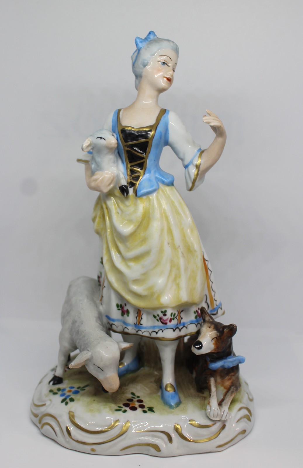 Vintage Wilhelm Rittirsch WR Dresden Germany Porcelain Shepherdess Figurine 7\'\'H