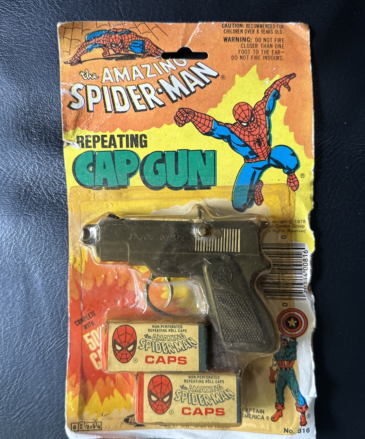 Vintage 1978 Amazing Spider-Man Repeating Cap Gun 500 Caps Gordy New Unopened