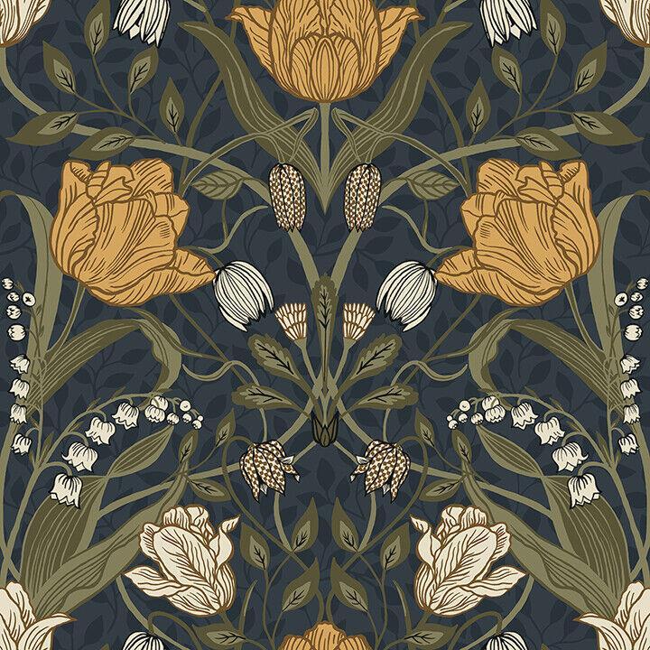 Wallpaper AStreet Fillippa Tulip on Navy Blue Scandinavian Floral, 56 sq ft/bolt Wallpaper AStreet Fillippa Tulip on Navy Blue Scandinavian Floral, 56 sq ft/bolt