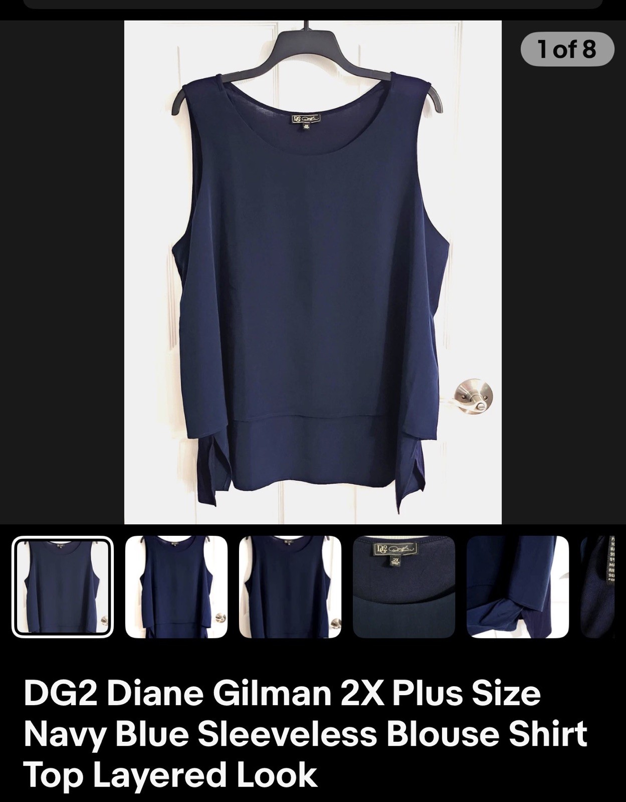 DG2 Diane Gilman 2X Plus Size Navy Blue Sleeveless Blouse Shirt Top Layered Look