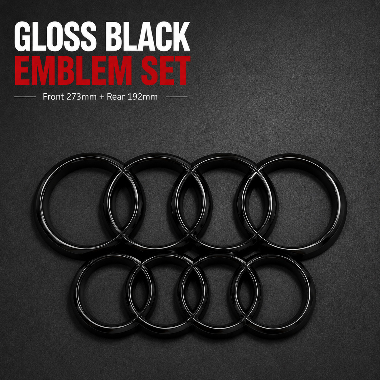 Gloss Black Front & Rear for AudiRing Badge Emblem A3 A4 A5 S3 273mm 192mm
