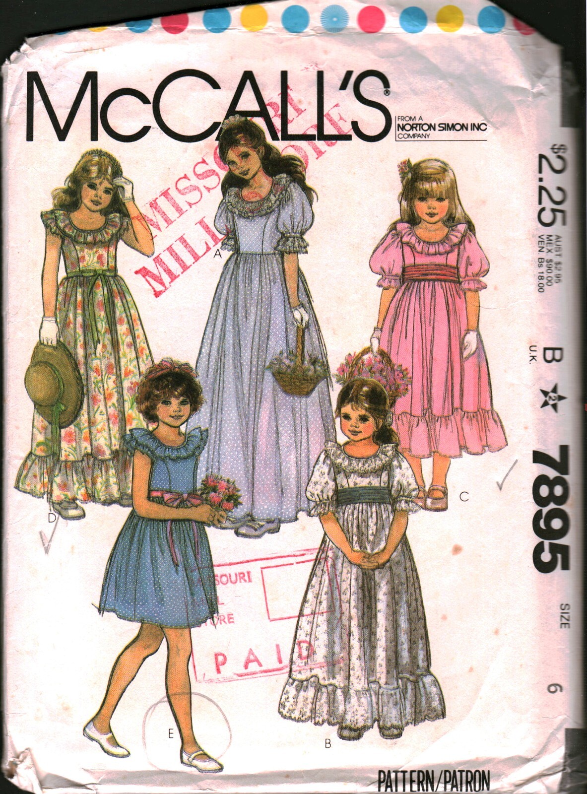 7895 Vintage McCalls SEWING Pattern Girls 1980s Flower Girl Dress Gown Formal 6