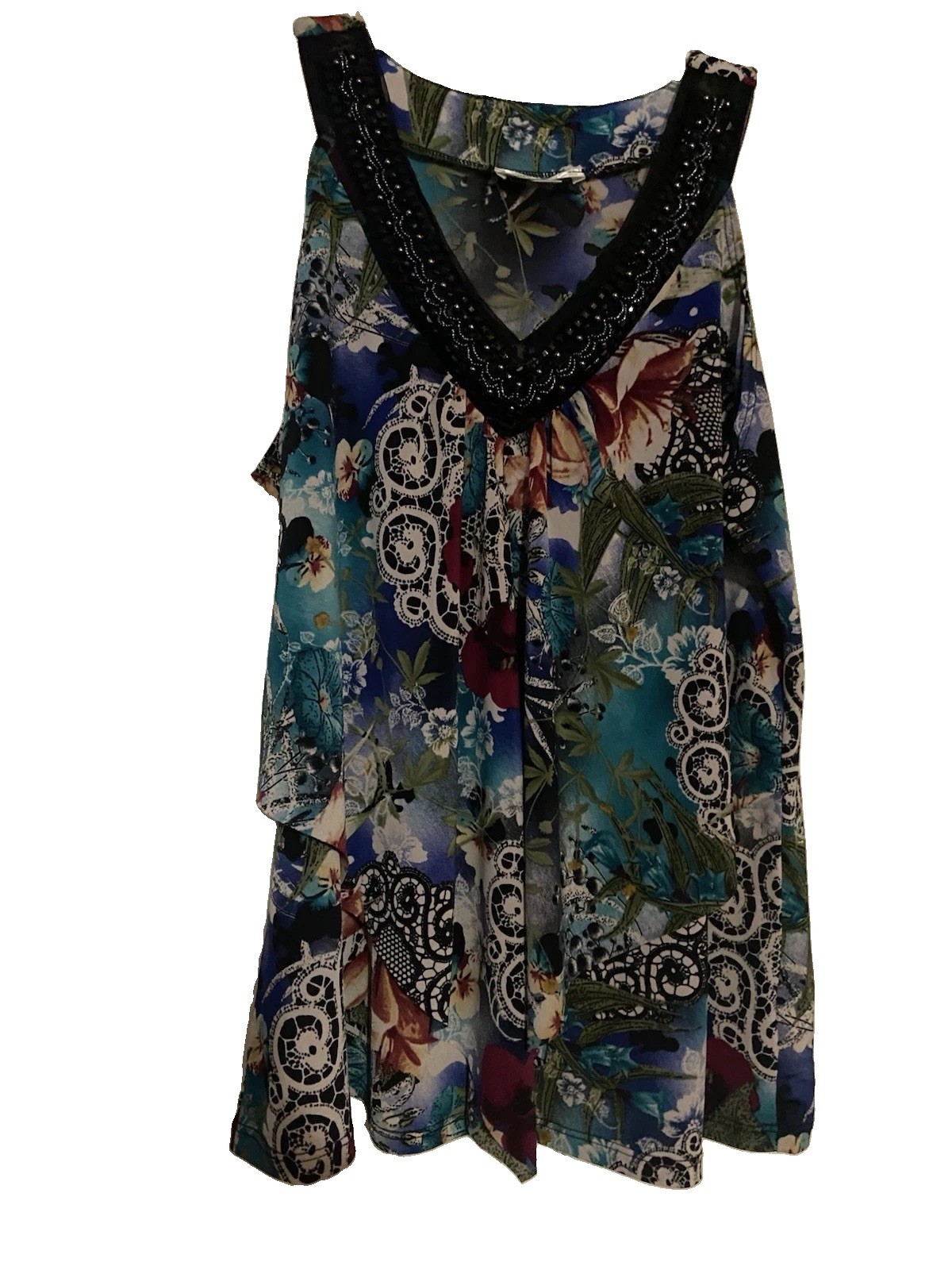 dressbarn Petite PXL Multicolor Floral Lace V-Neck Pullover Sleeveless Top dressbarn Petite PXL Multicolor Floral Lace V-Neck Pullover Sleeveless Top
