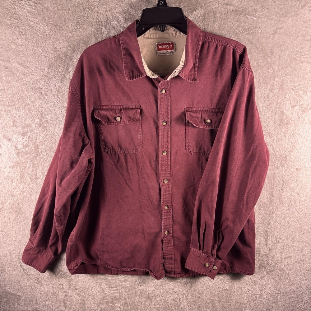 Wrangler Shirt Mens XL Red Solid Twill Button Up Long Sleeve Casual Workwear
