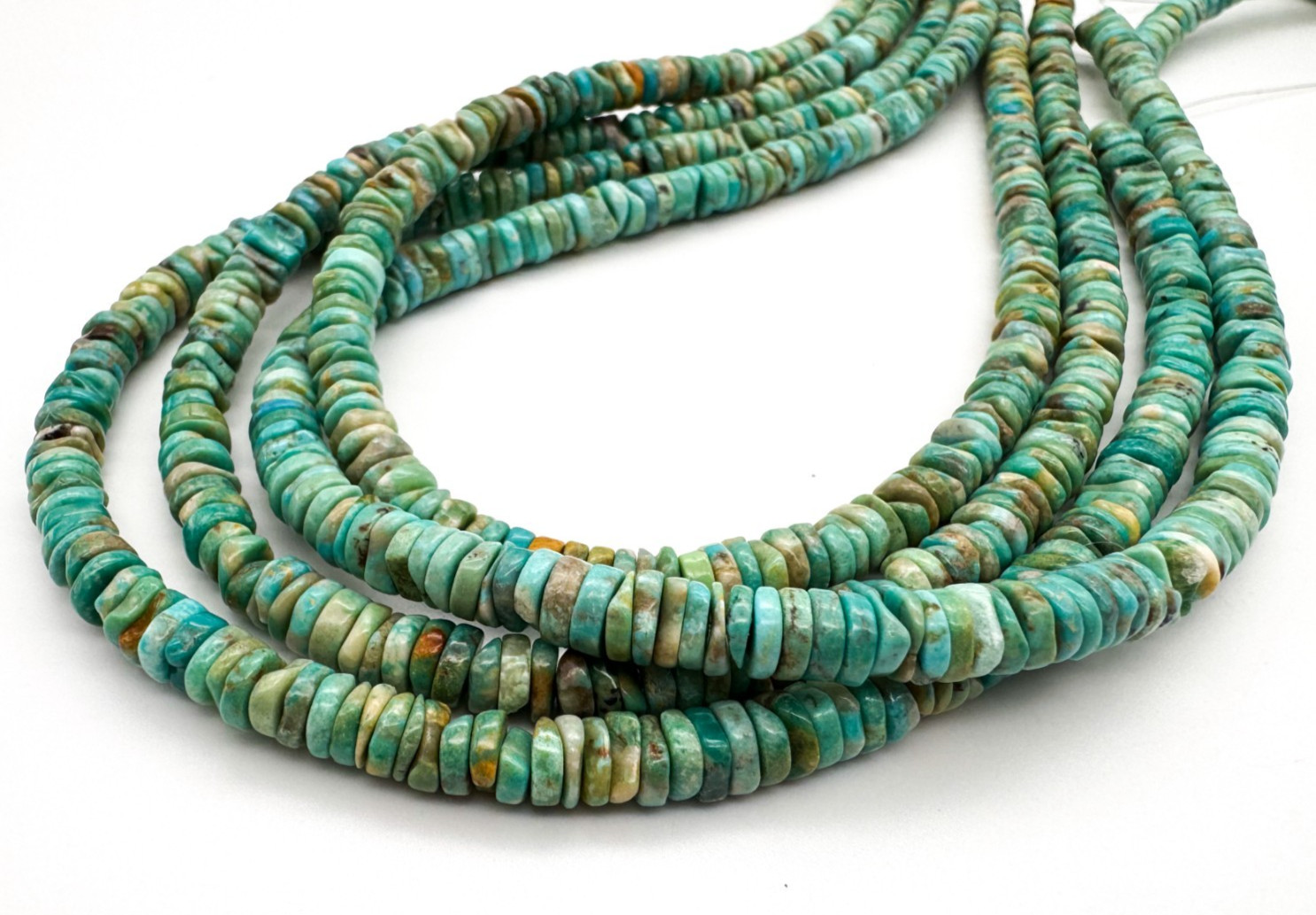 Natural Arizona Blue Green Turquoise Smooth Flat Round Heishi Gemstone Beads