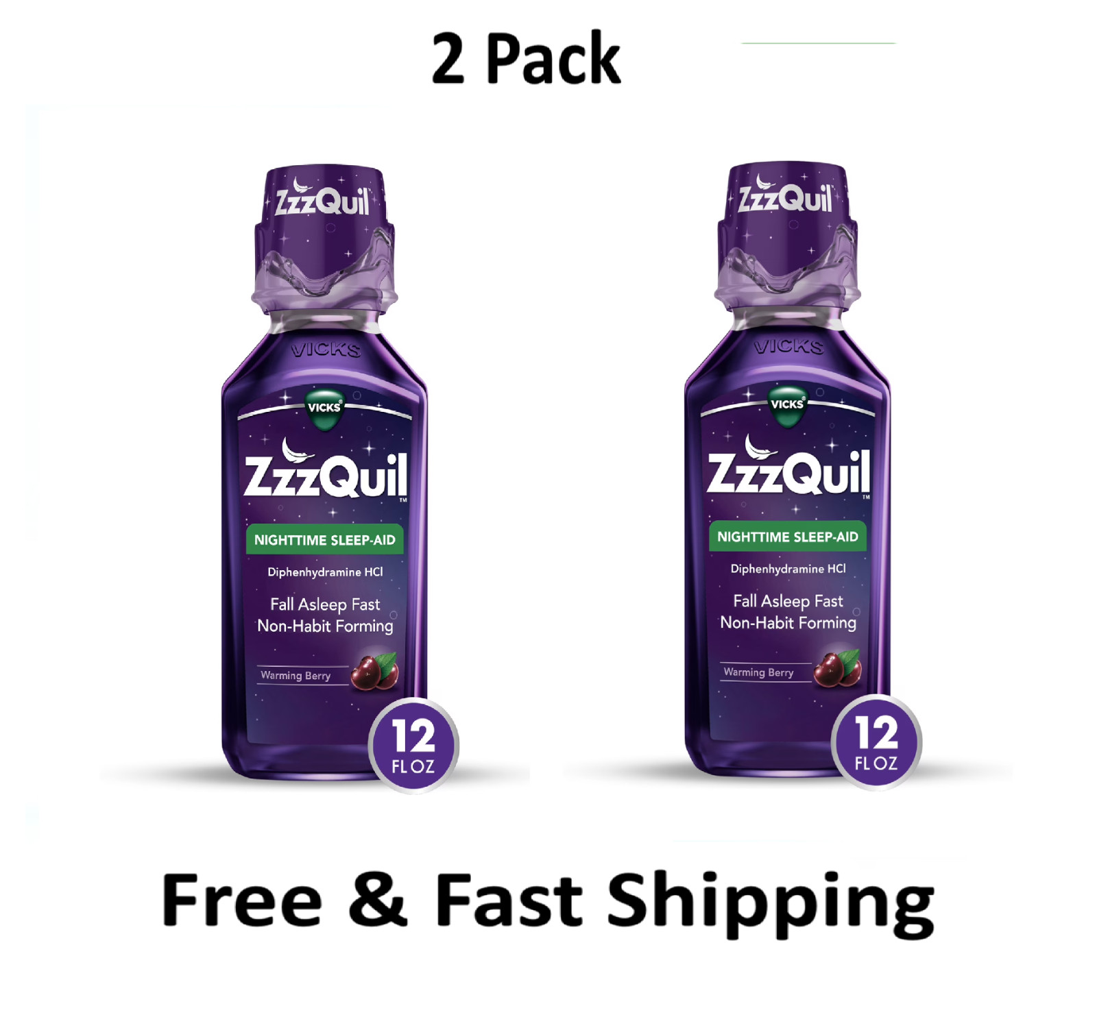 Vicks ZzzQuil Nighttime Sleep Aid Liquid Diphenhydramine HCI 50mg 12 Fl oz  2 Pk