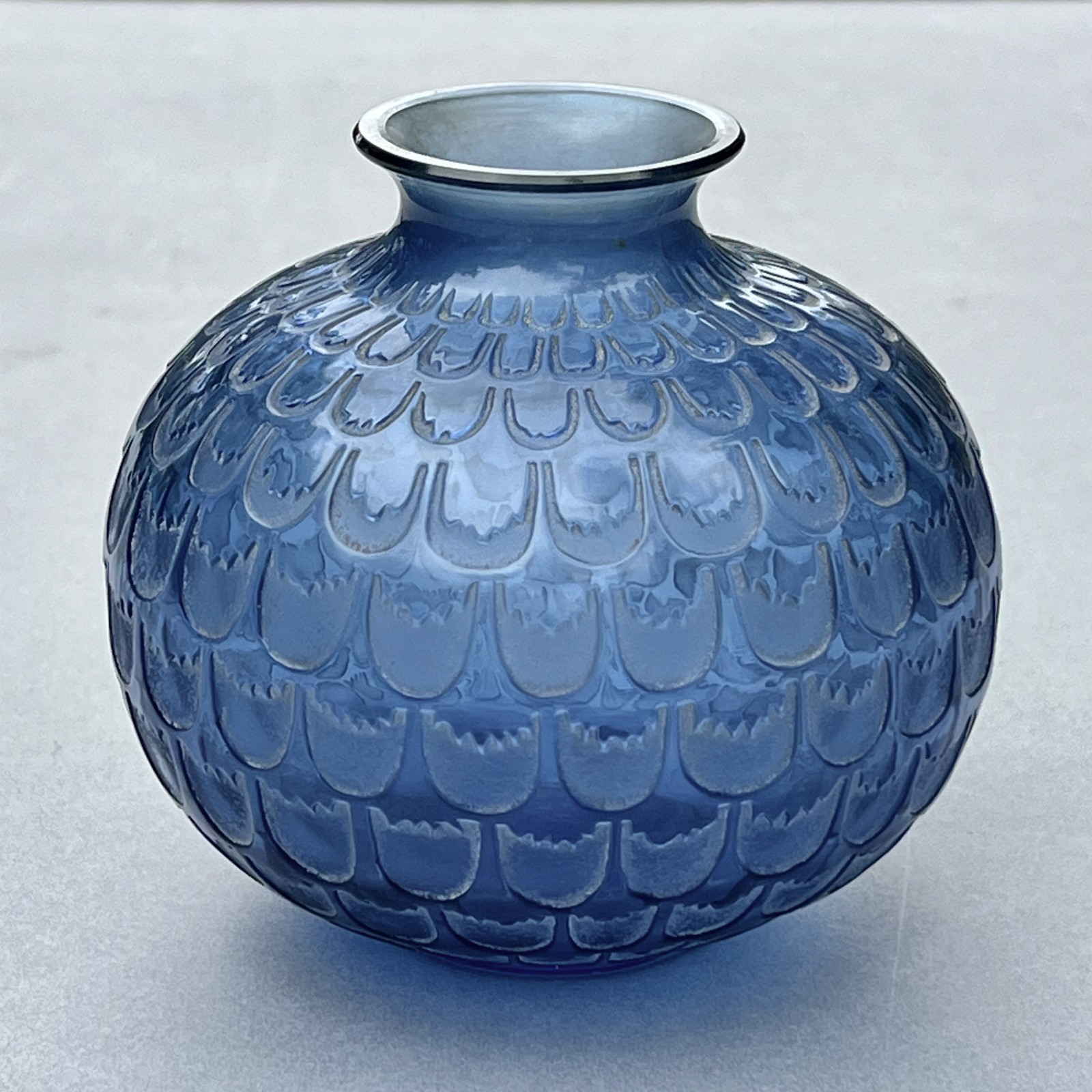 RENE LALIQUE BLUE GLASS GRENADE VASE 1930