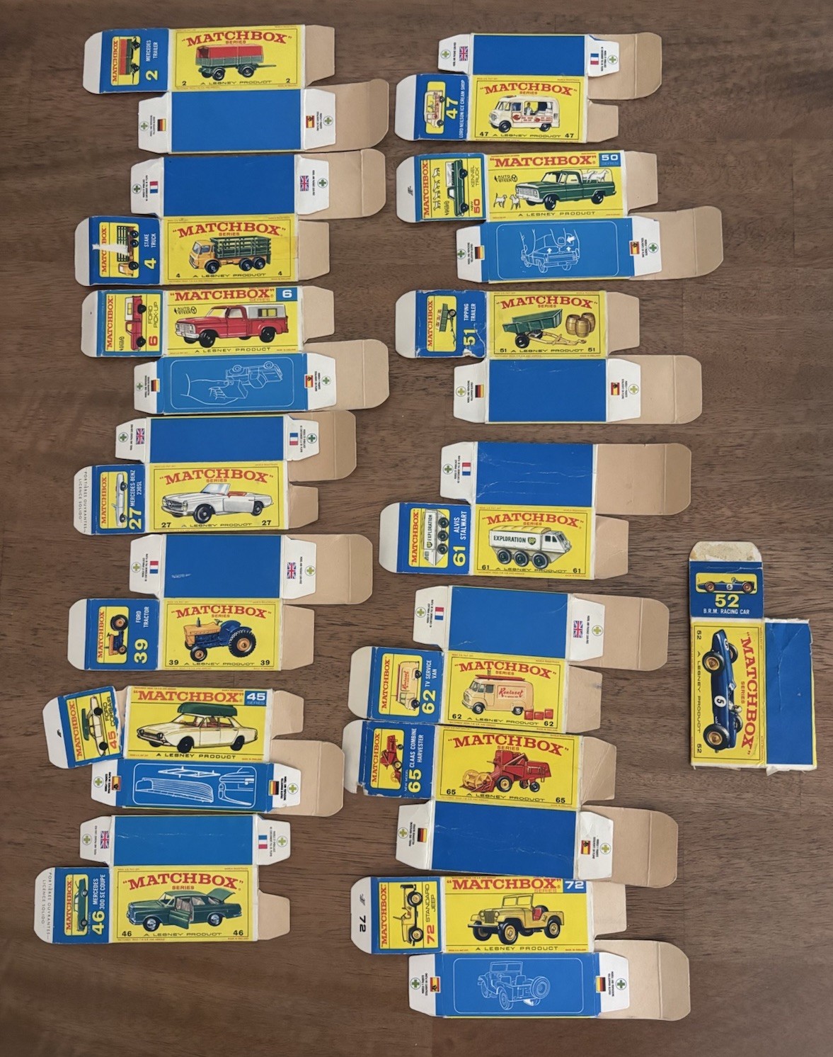 Vintage 1960s Matchbox Lesney Empty Flattened Boxes Lot Of 15