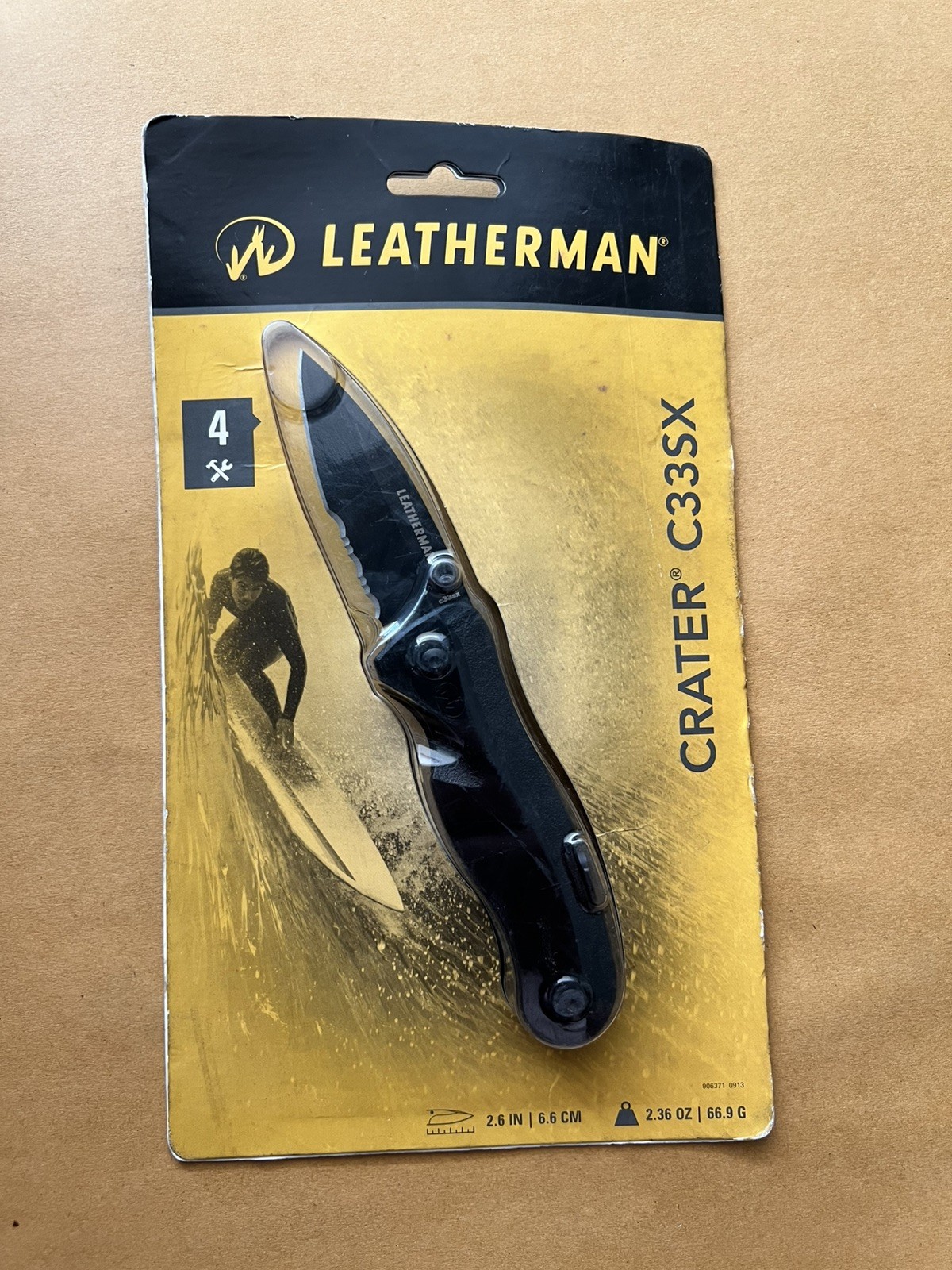 LEATHERMAN Crater c33Sx Folding Knife, Carabiner/Bottle Opener, NOS Sealed Pack