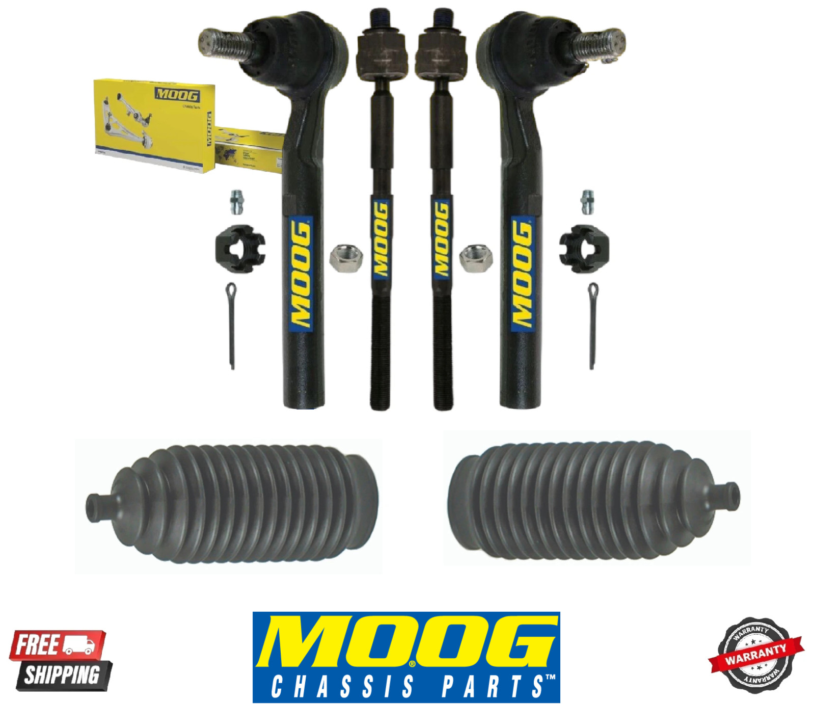 Front Inner & Outer Steering Tie Rods End 4PCS Set Moog For 2006-2010 Hummer H3 Front Inner & Outer Steering Tie Rods End 4PCS Set Moog For 2006-2010 Hummer H3