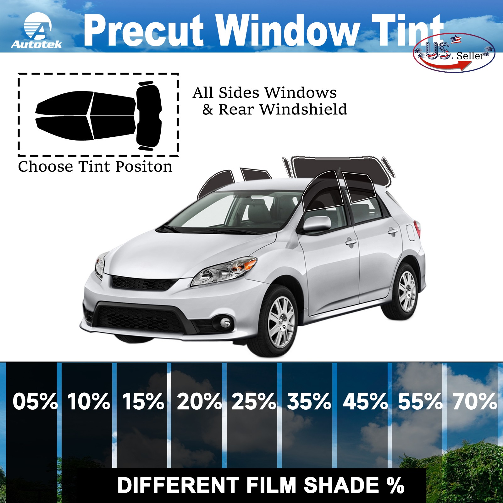 PreCut Window Film Any Shade % VLT For Toyota Matrix 2009 - 2014 Tinting Films