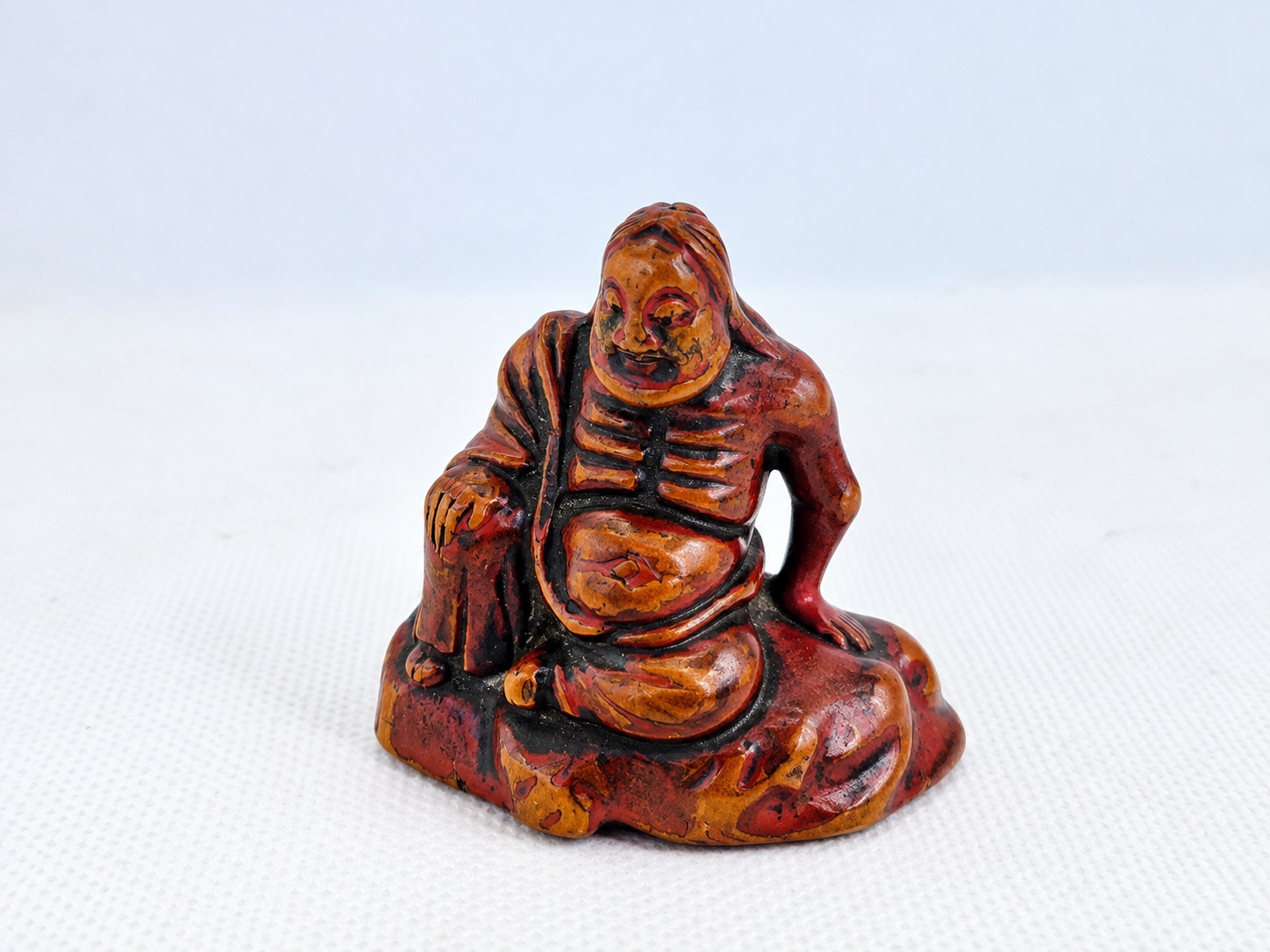 18th C Japanese Negoro Lacquer Wood Netsuke Rakan Arhat Edo Period
