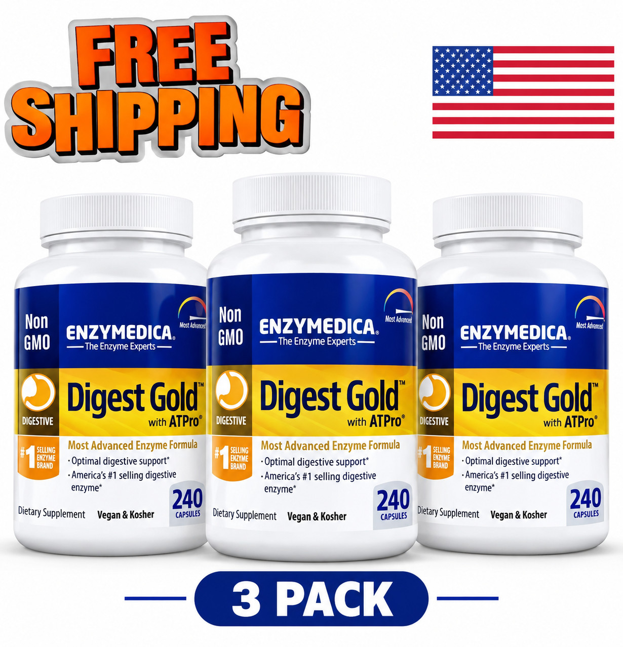 3 Pack of Enzymedica Digest Gold Advanced Support 240 Capsules Exp 04/2028