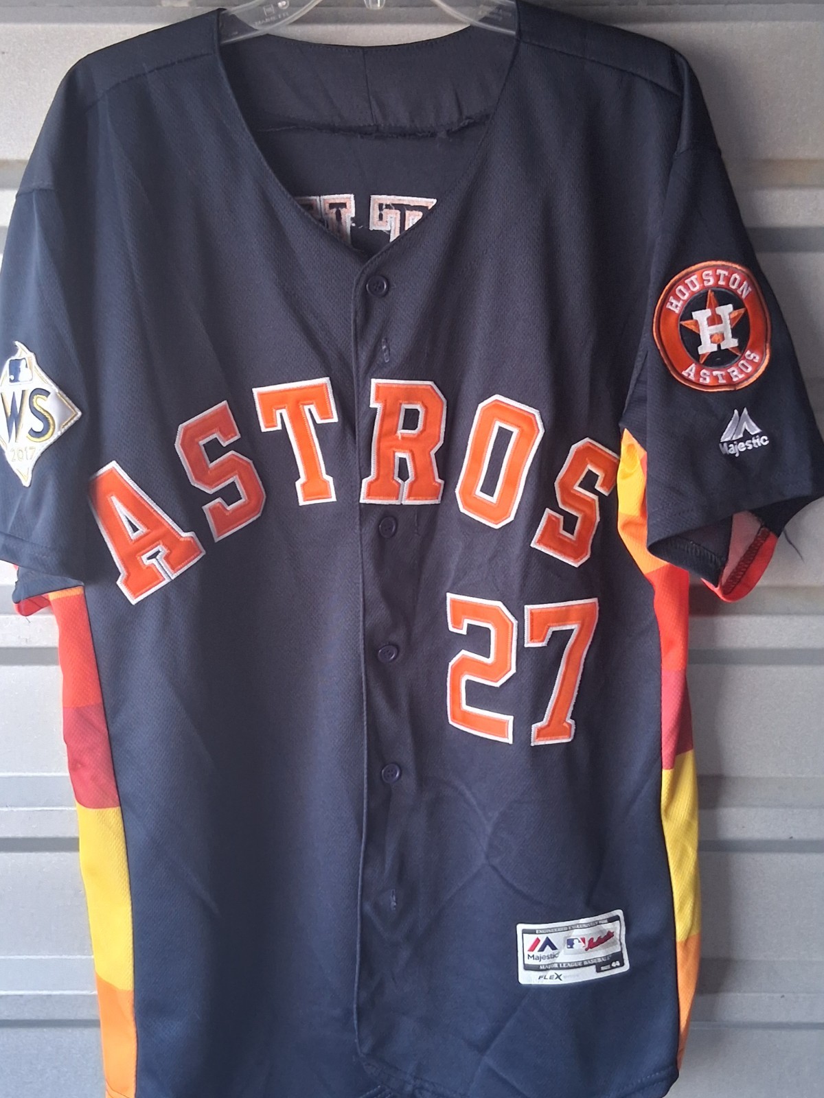 Houston Astros #27 Jose Altuve Stitched 2017 World Series Patch SZ 44 NAVY Houston Astros #27 Jose Altuve Stitched 2017 World Series Patch SZ 44 NAVY