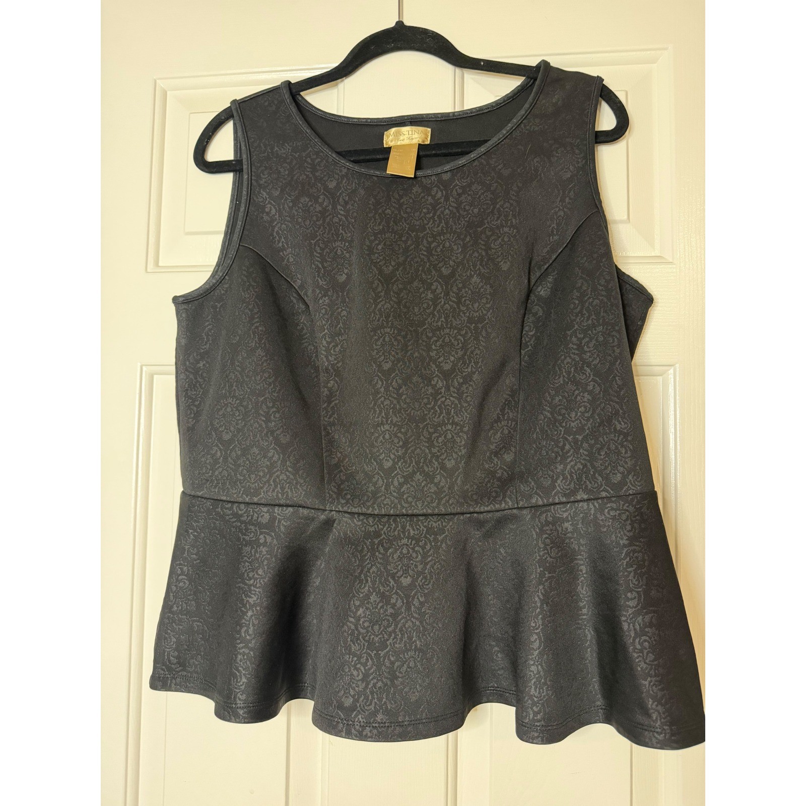 Miss Tina by Tina Knowles XL Black Damask Peplum Top Sleeveless