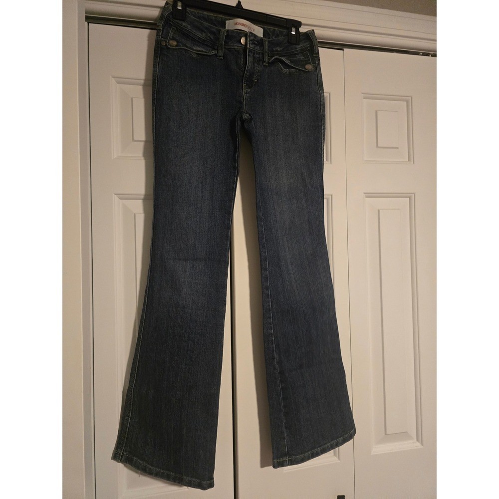 Mossimo Denim Dark Wash Low Rise Flare Jeans Size 5 Y2K Embellished Patch