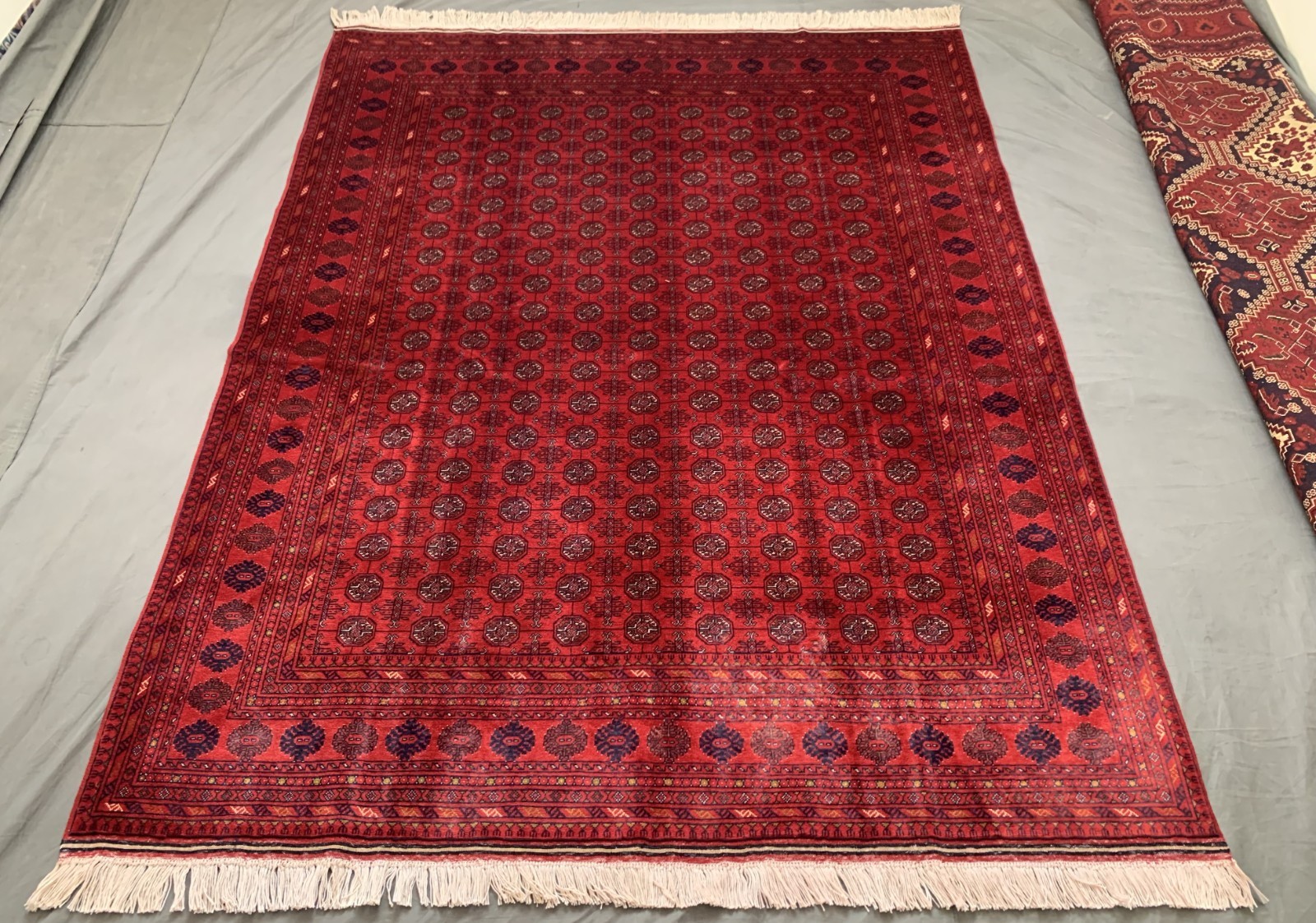 Red Bilgic Bokhara Rug 5x7 ft, Vintage Afghan Hand Knotted Living Room Decor Rug