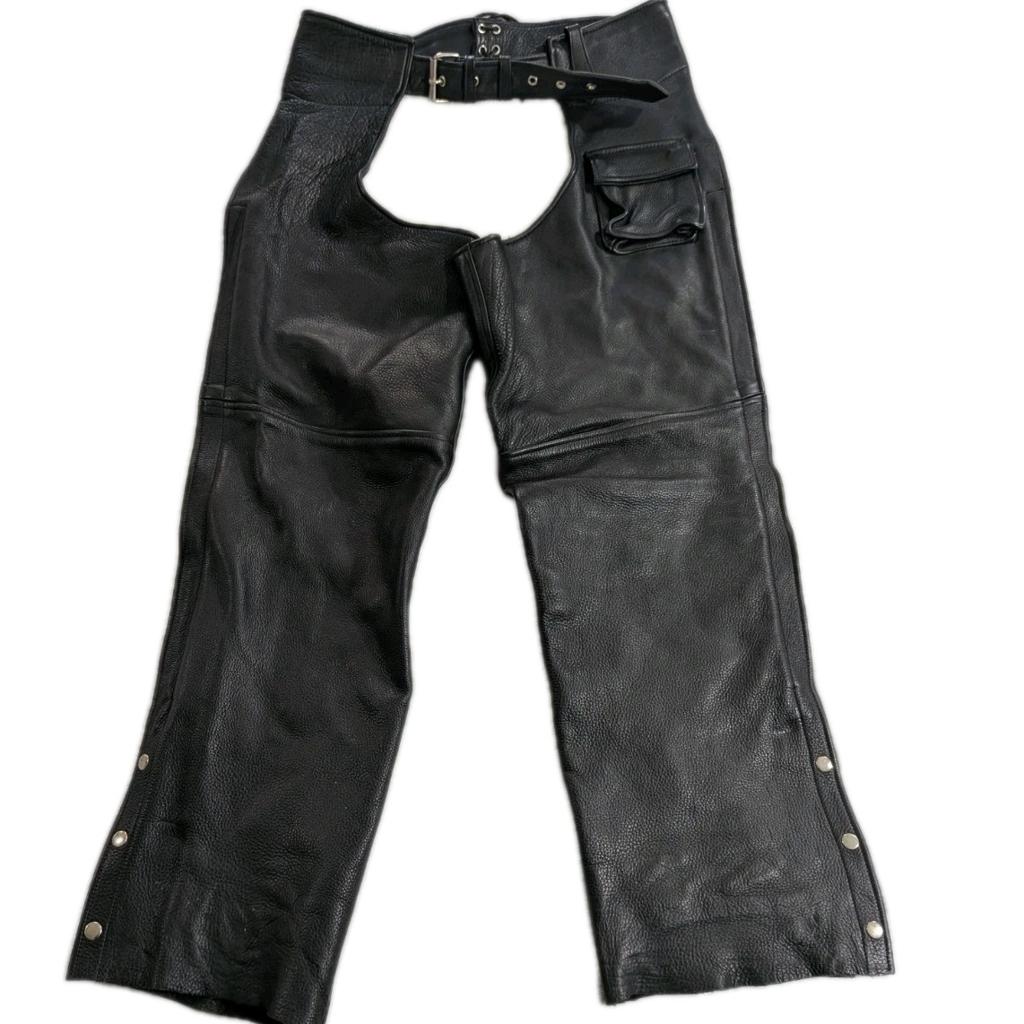 UNIK Premium Black Leather Motorcycle Chaps Mens Size XL 34x31 Very Nice 