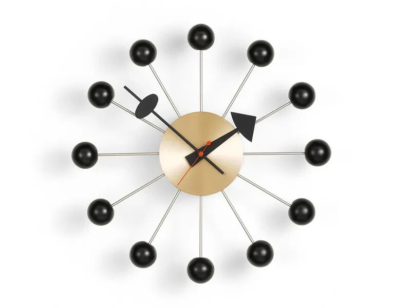 1950\'s Large Vitra Ball Wall Clock Black And Brushed Brass Metal 18\'\' inch 1950\'s Large Vitra Ball Wall Clock Black And Brushed Brass Metal 18\'\' inch